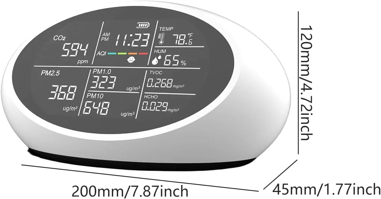 دستگاه سنجش کیفیت هوا 10 در 1 با دقت بالا و قابل حمل، با قابلیت نظارت بر دما و رطوبت در منازل PM2.5 CO2 TVOC دستگاه سنجش کیفیت هوا 10 در 1 با دقت بالا و قابل حمل، با قابلیت نظارت بر دما و رطوبت در منازل PM2.5 CO2 TVOC