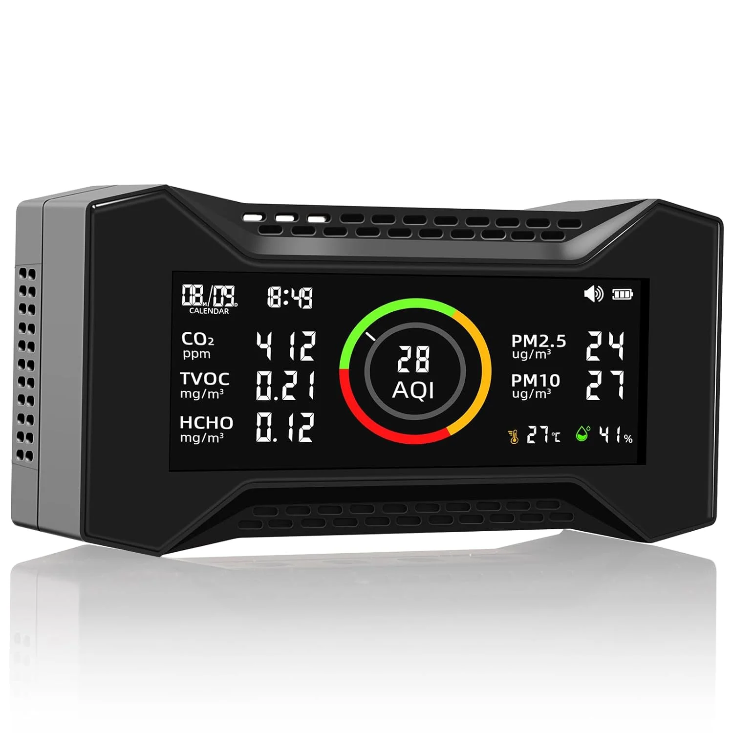 دستگاه سنجش کیفیت هوا 8 در 1، تستر قابل حمل کیفیت هوا Air-Guardian AQ (PM2.5، PM10، CO2، VOC، فرمالدئید، رطوبت، دما)