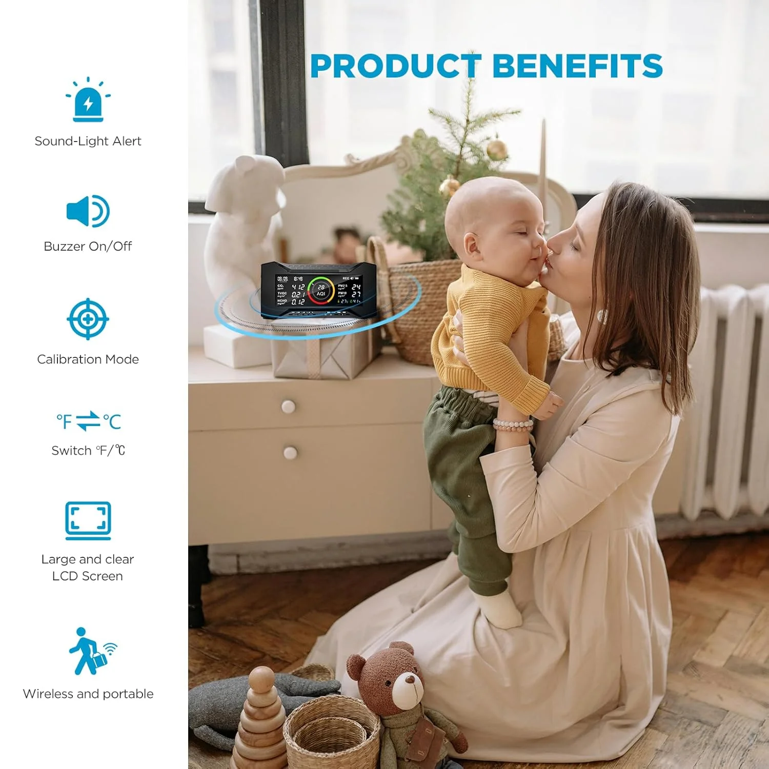 دستگاه سنجش کیفیت هوا 8 در 1، تستر قابل حمل کیفیت هوا Air-Guardian AQ (PM2.5، PM10، CO2، VOC، فرمالدئید، رطوبت، دما) دستگاه سنجش کیفیت هوا 8 در 1، تستر قابل حمل کیفیت هوا Air-Guardian AQ (PM2.5، PM10، CO2، VOC، فرمالدئید، رطوبت، دما)