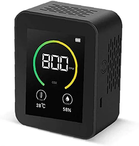 مانیتور رومیزی دی اکسید کربن 3 در 1، سنجش کیفیت هوای داخل خانه، اندازه گیری PPM دی اکسید کربن/رطوبت/دما درجه سانتیگراد/فارنهایت (رنگ: مشکی)