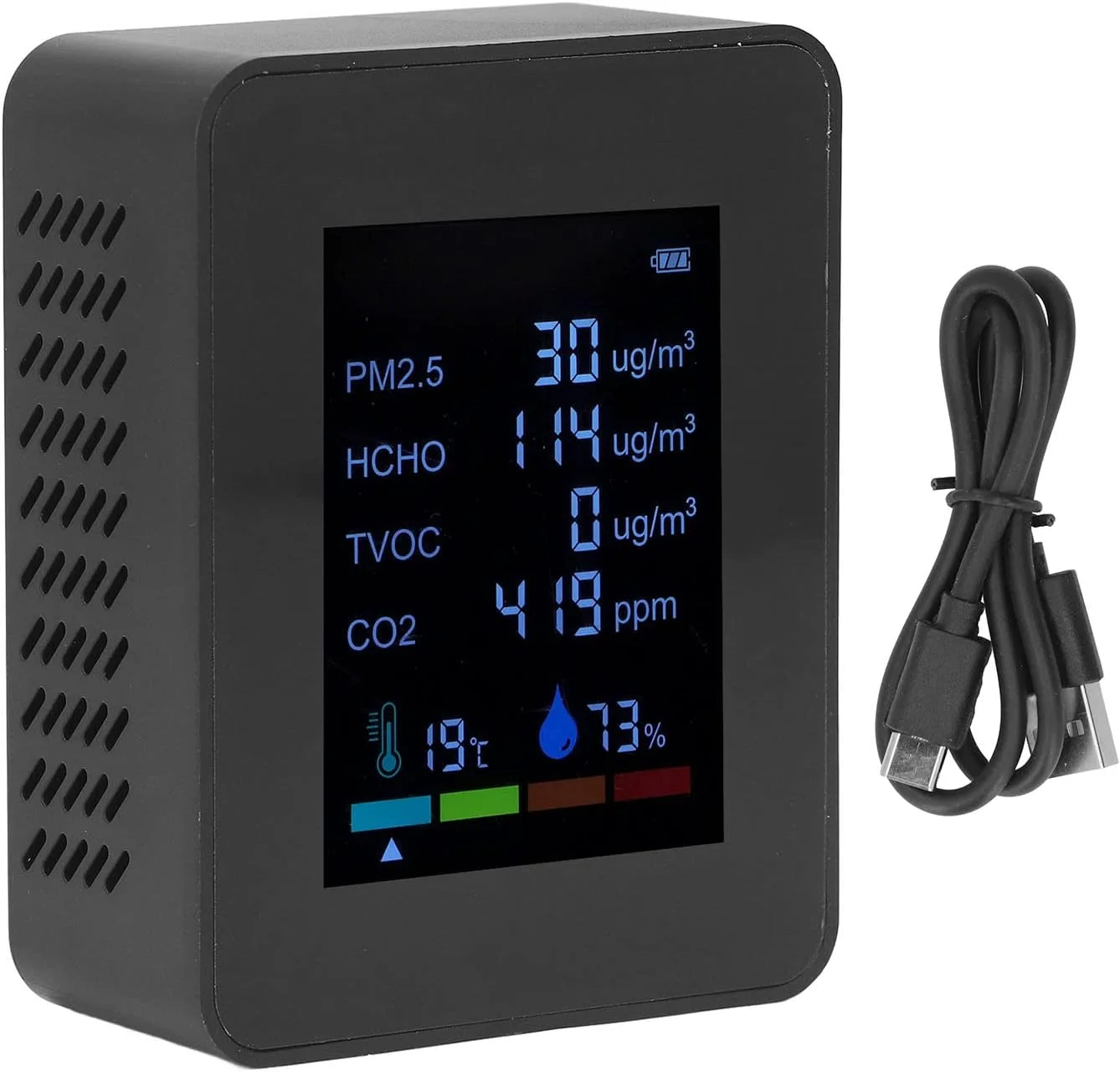 مانیتور CO2 مدل DEKD، آشکارساز چند منظوره PM2.5 TVOC HCHO، نظارت بر زمان واقعی برای دفاتر باشگاه ورزشی (مشکی) مانیتور CO2 مدل DEKD، آشکارساز چند منظوره PM2.5 TVOC HCHO، نظارت بر زمان واقعی برای دفاتر باشگاه ورزشی (مشکی)