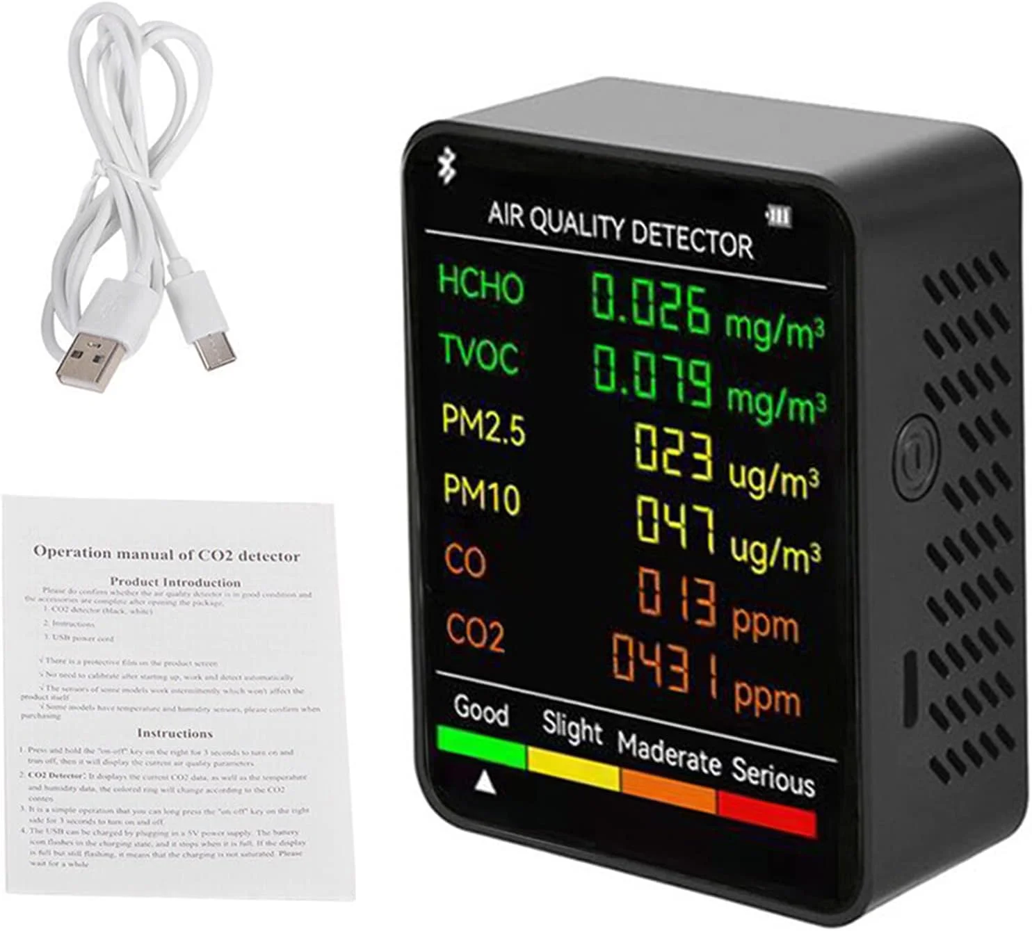 دستگاه تشخیص دی اکسید کربن 6 در 1 - دستگاه تشخیص کیفیت هوای داخلی - شمارنده دیجیتال CO2 TVOC HCHO - نمایشگر دما و رطوبت - صفحه نمایش رنگی با نور پس زمینه دستگاه تشخیص دی اکسید کربن 6 در 1 - دستگاه تشخیص کیفیت هوای داخلی - شمارنده دیجیتال CO2 TVOC HCHO - نمایشگر دما و رطوبت - صفحه نمایش رنگی با نور پس زمینه