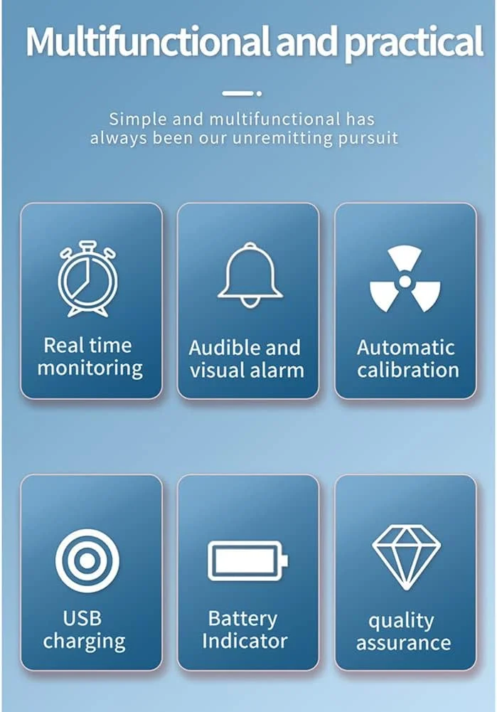 دستگاه تشخیص دی اکسید کربن 6 در 1 - دستگاه تشخیص کیفیت هوای داخلی - شمارنده دیجیتال CO2 TVOC HCHO - نمایشگر دما و رطوبت - صفحه نمایش رنگی با نور پس زمینه