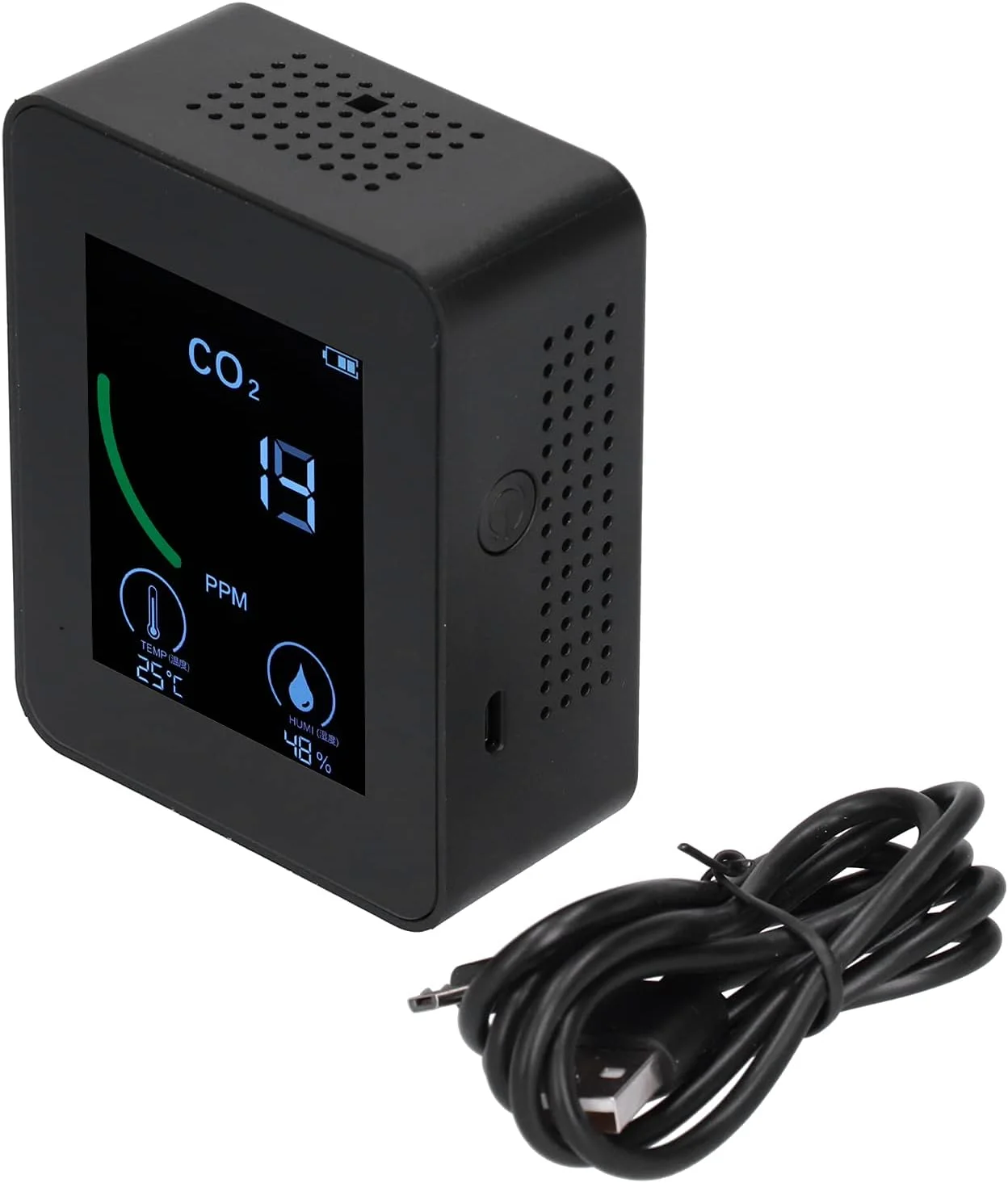 دستگاه تشخیص کیفیت هوا، تستر هوا USB شارژی رطوبت سنج مانیتور دی اکسید کربن دما رطوبت TVOC با باتری (مشکی) دستگاه تشخیص کیفیت هوا، تستر هوا USB شارژی رطوبت سنج مانیتور دی اکسید کربن دما رطوبت TVOC با باتری (مشکی)