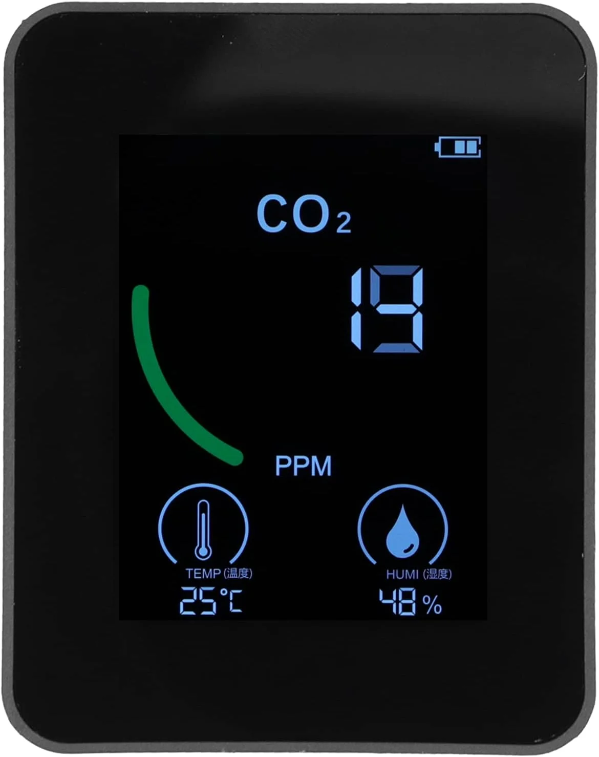 دستگاه تشخیص کیفیت هوا، تستر هوا USB شارژی رطوبت سنج مانیتور دی اکسید کربن دما رطوبت TVOC با باتری (مشکی) دستگاه تشخیص کیفیت هوا، تستر هوا USB شارژی رطوبت سنج مانیتور دی اکسید کربن دما رطوبت TVOC با باتری (مشکی)