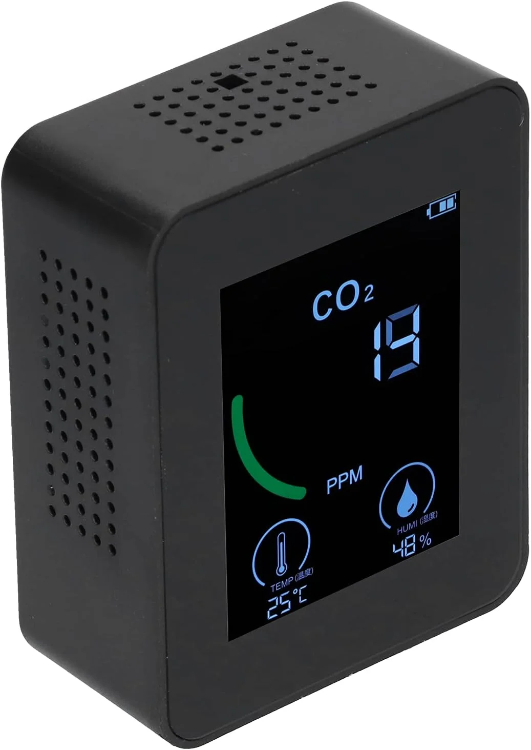 دستگاه تشخیص کیفیت هوا، تستر هوا USB شارژی رطوبت سنج مانیتور دی اکسید کربن دما رطوبت TVOC با باتری (مشکی) دستگاه تشخیص کیفیت هوا، تستر هوا USB شارژی رطوبت سنج مانیتور دی اکسید کربن دما رطوبت TVOC با باتری (مشکی)