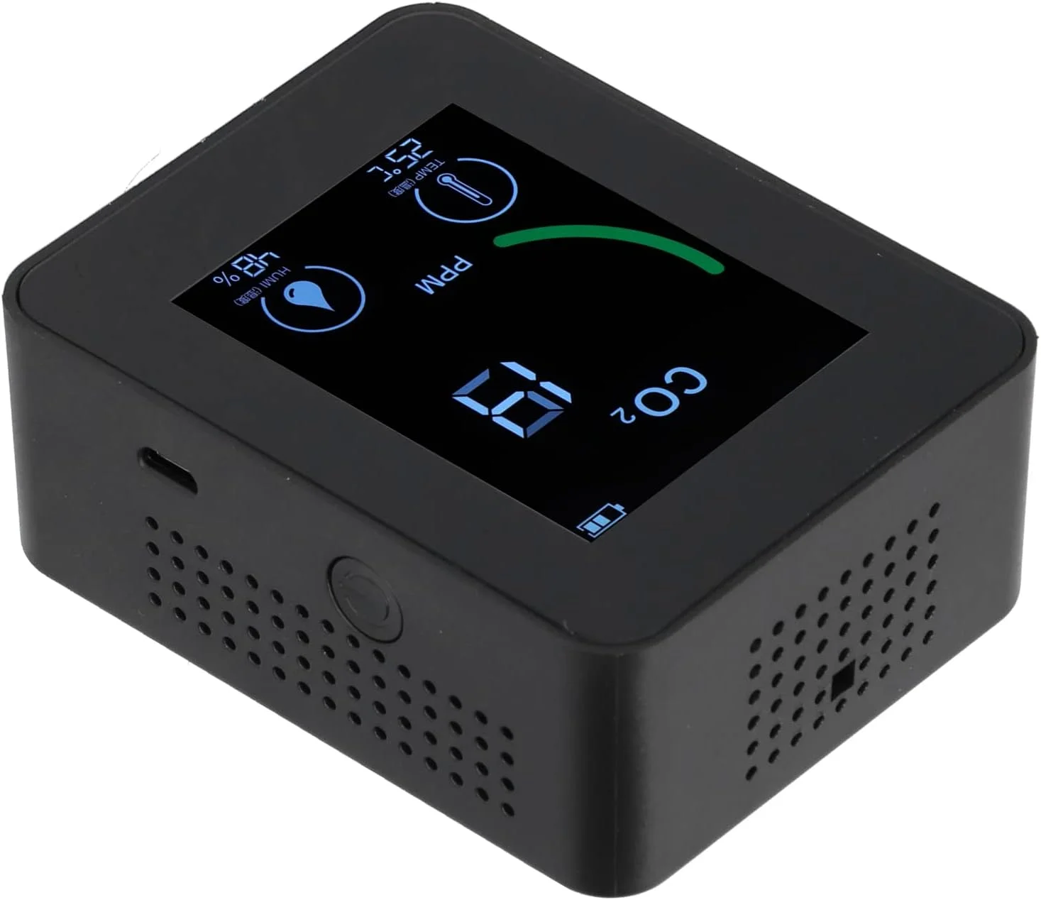 دستگاه تشخیص کیفیت هوا، تستر هوا USB شارژی رطوبت سنج مانیتور دی اکسید کربن دما رطوبت TVOC با باتری (مشکی) دستگاه تشخیص کیفیت هوا، تستر هوا USB شارژی رطوبت سنج مانیتور دی اکسید کربن دما رطوبت TVOC با باتری (مشکی)