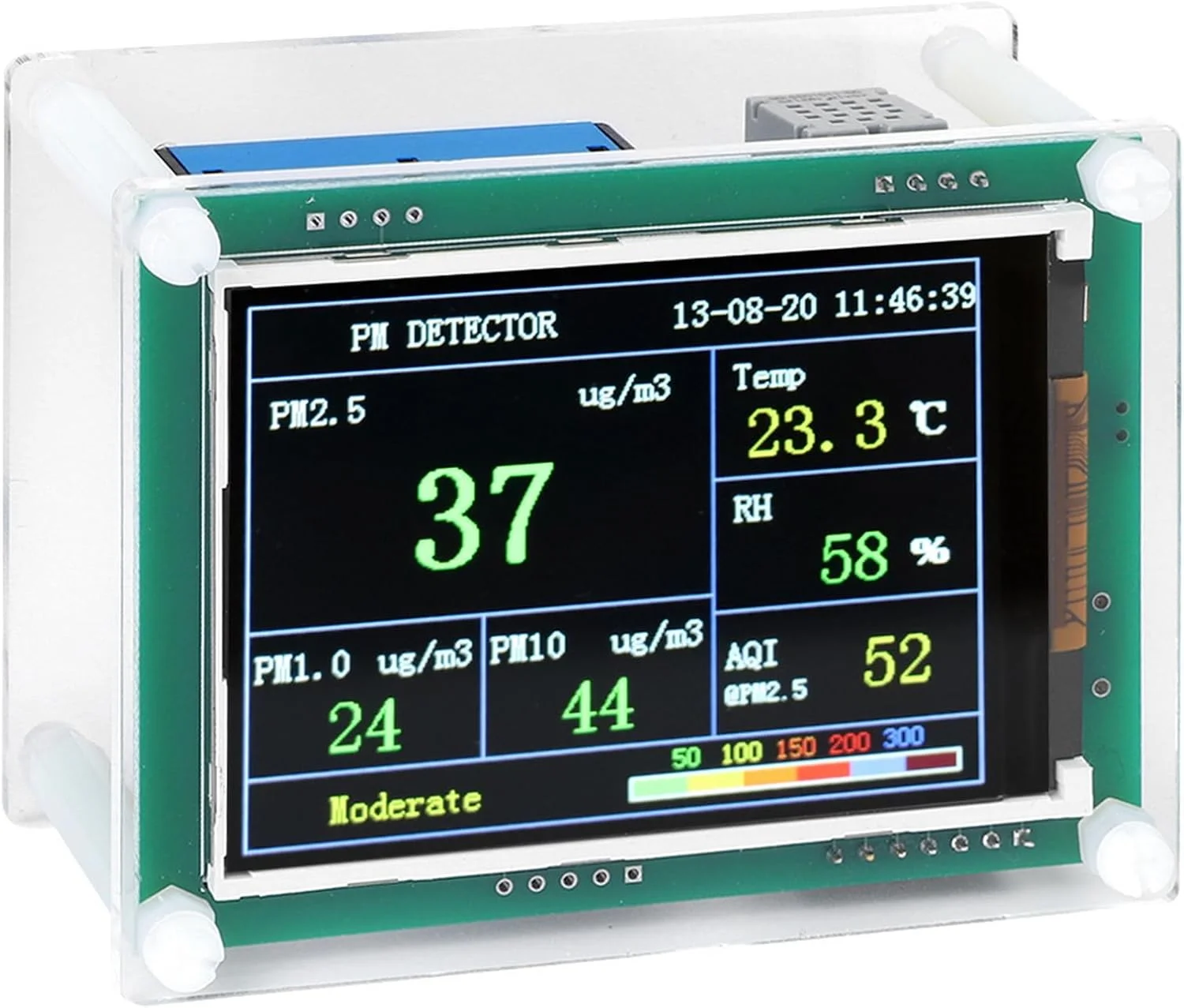 دستگاه تشخیص PM2.5، تراشه ARM سریع، تغذیه USB، فن، فیلتر فیبر شیشه ای، داده های پایدار و دقیق، مناسب برای خانه، ماشین، دفتر، فضای باز با رابط Micro USB برای کاربردهای مختلف