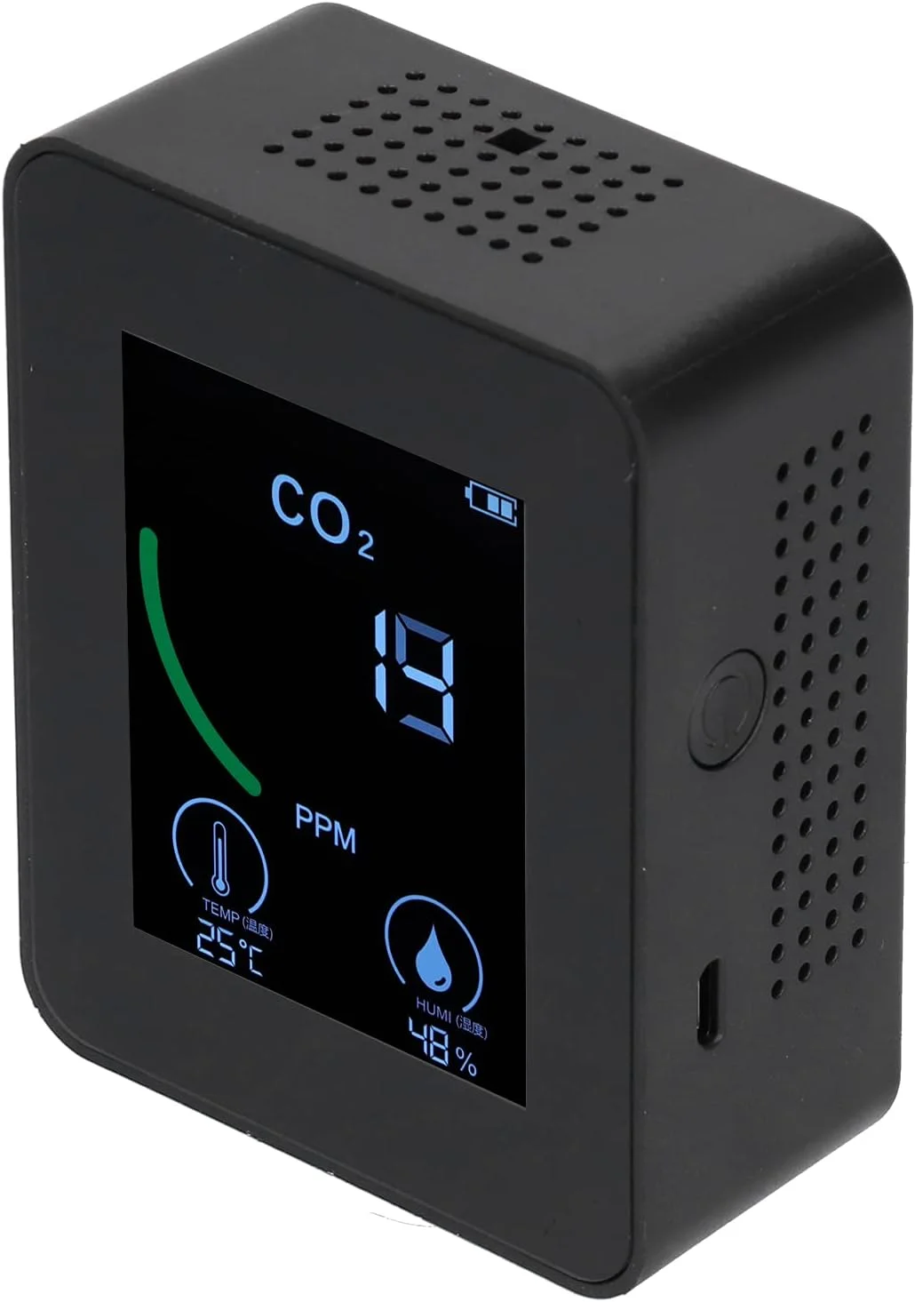 دستگاه تشخیص کیفیت هوا، تستر هوا USB شارژی رطوبت سنج مانیتور دی اکسید کربن دما رطوبت TVOC با باتری (مشکی) دستگاه تشخیص کیفیت هوا، تستر هوا USB شارژی رطوبت سنج مانیتور دی اکسید کربن دما رطوبت TVOC با باتری (مشکی)