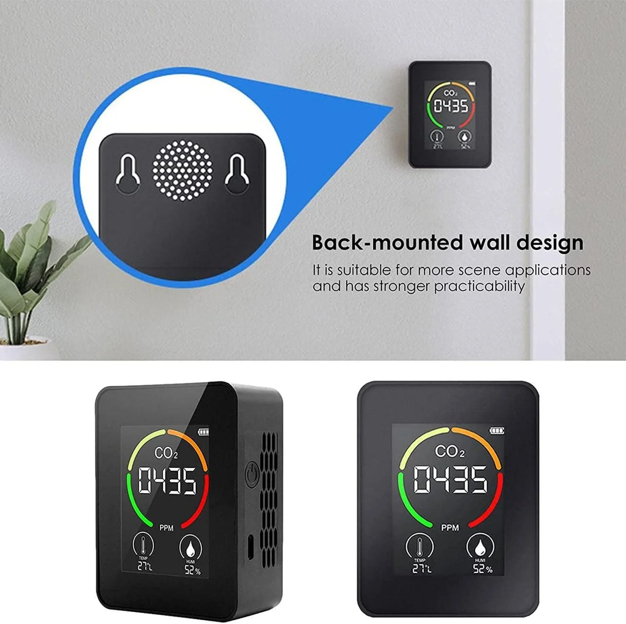 دستگاه تشخیص CO2 قابل حمل، تجهیزات سنجش دما و رطوبت هوا، سنسور با نمایشگر دیجیتال دقیق - مشکی دستگاه تشخیص CO2 قابل حمل، تجهیزات سنجش دما و رطوبت هوا، سنسور با نمایشگر دیجیتال دقیق - مشکی