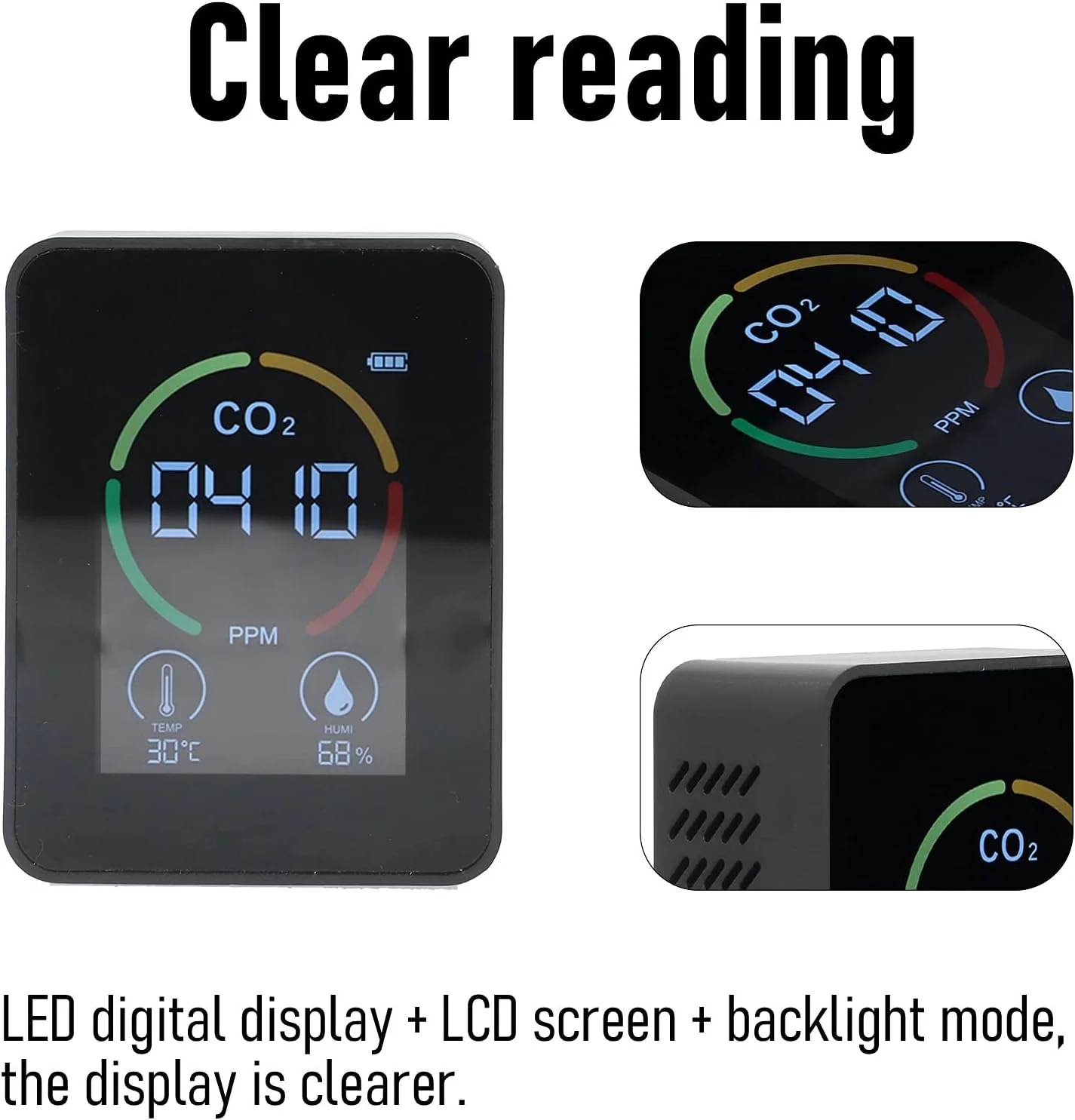 مانیتور کیفیت هوا دی اکسید کربن CO2، شارژر USB، سنسور تشخیص کیفیت هوا با دما و رطوبت برای خانه، دفتر، باشگاه، ماشین (مشکی) مانیتور کیفیت هوا دی اکسید کربن CO2، شارژر USB، سنسور تشخیص کیفیت هوا با دما و رطوبت برای خانه، دفتر، باشگاه، ماشین (مشکی)