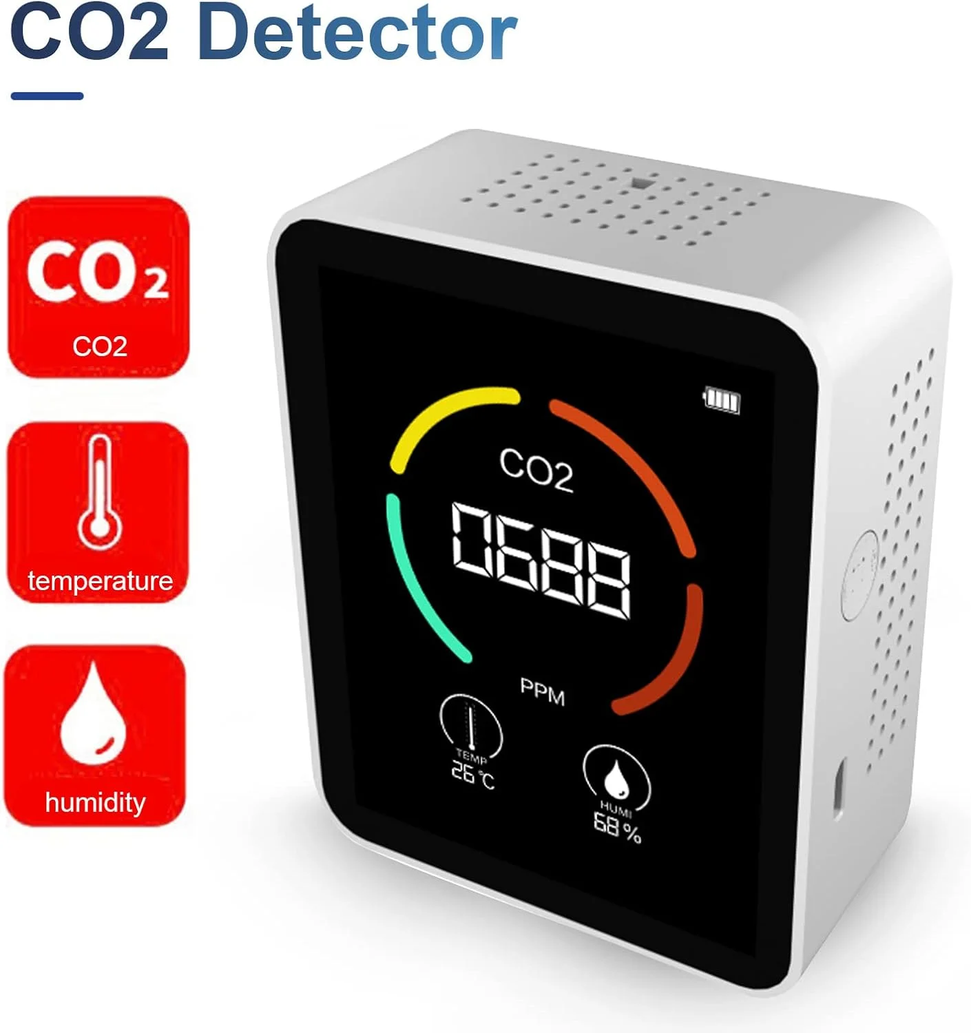 مانیتور کیفیت هوا دی اکسید کربن 3 در 1، 2 عدد دما و رطوبت هوا برای CO2، دستگاه دیجیتال CO2 مناسب برای استفاده در خانه و محل کار مانیتور کیفیت هوا دی اکسید کربن 3 در 1، 2 عدد دما و رطوبت هوا برای CO2، دستگاه دیجیتال CO2 مناسب برای استفاده در خانه و محل کار