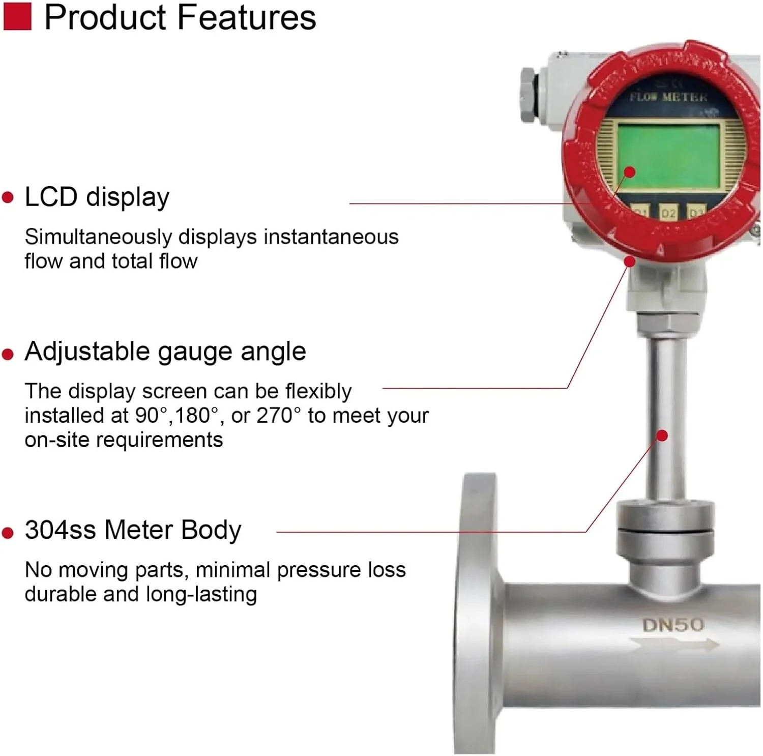 فلومتر، مقیاس تدفق الكتلة الحرارية للهواء المضغوط والغاز الطبيعي والأكسجين والنيتروجين مع قياس التدفق الدقيق بمخرج 4-20 مللي أمبير/RS485(DN20) فلومتر، مقیاس تدفق الكتلة الحرارية للهواء المضغوط والغاز الطبيعي والأكسجين والنيتروجين مع قياس التدفق الدقيق بمخرج 4-20 مللي أمبير/RS485(DN20)