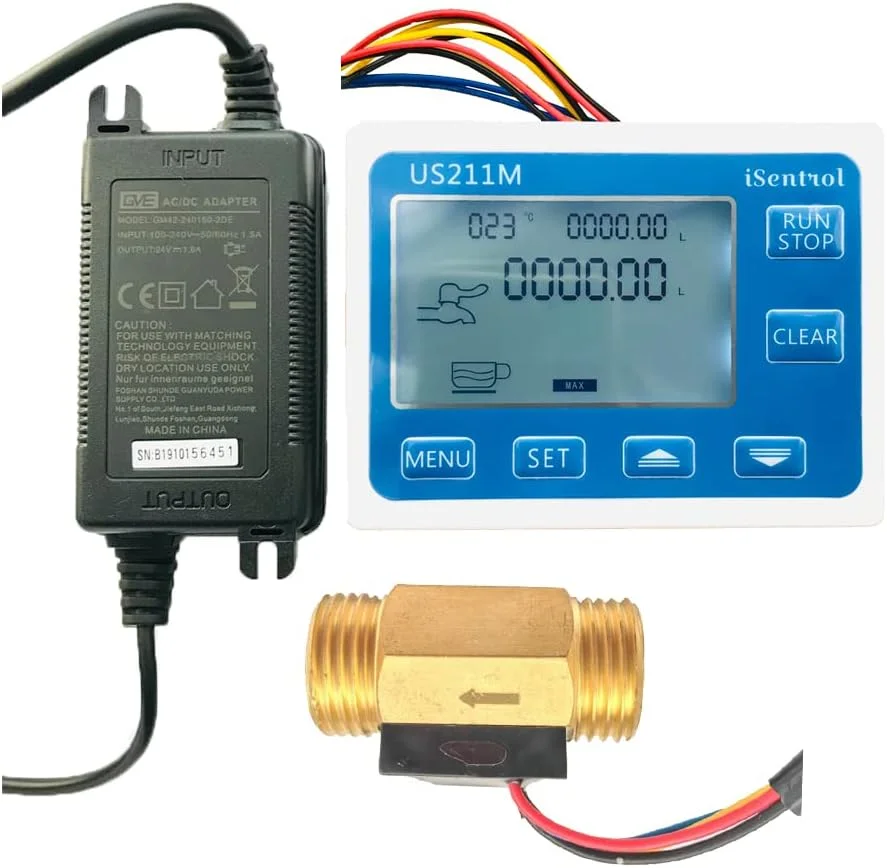 سنسور جریان آب HANEFRE، سنسور جریان هال، سنسور جریان آب برنجی 1-30 لیتر در دقیقه DC 24V توربین فلومتر با دما