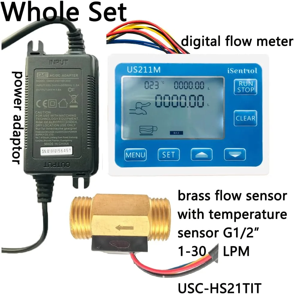 سنسور جریان آب HANEFRE، سنسور جریان هال، سنسور جریان آب برنجی 1-30 لیتر در دقیقه DC 24V توربین فلومتر با دما سنسور جریان آب HANEFRE، سنسور جریان هال، سنسور جریان آب برنجی 1-30 لیتر در دقیقه DC 24V توربین فلومتر با دما