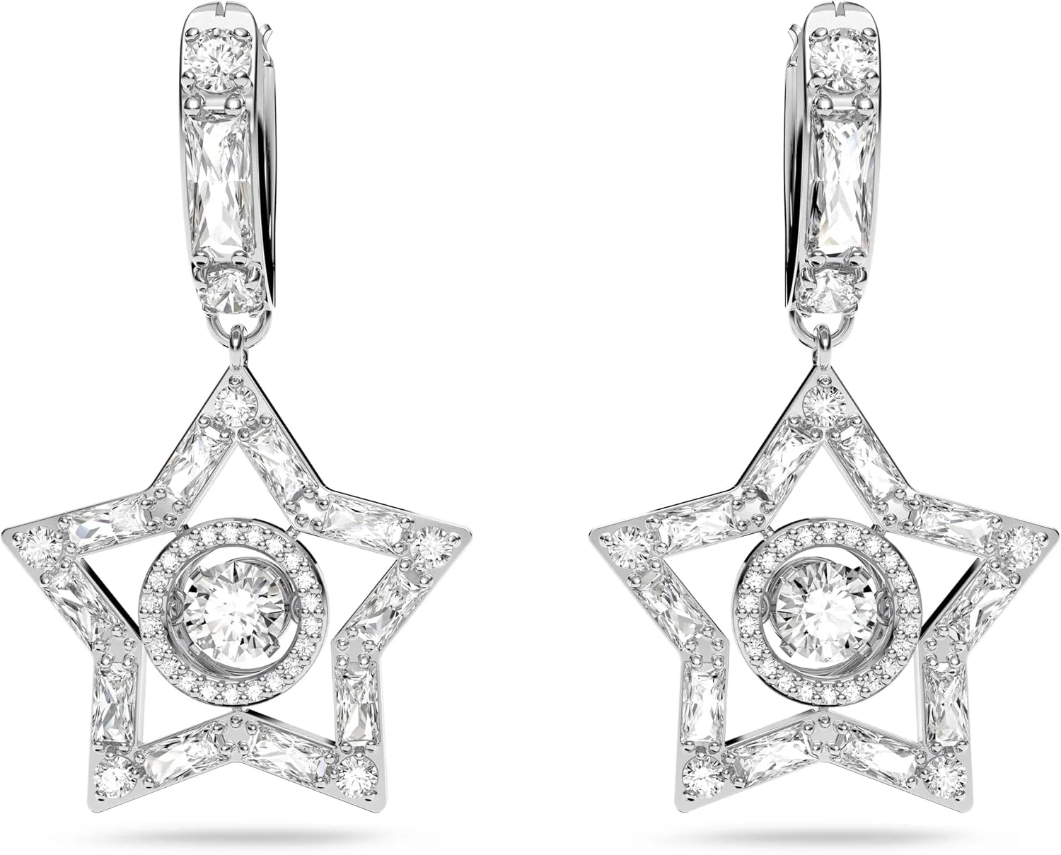 گوشواره های حلقه ای کوچک سواروسکی مدل Star، سنگ های رقصان سفید در یک روکش رودیوم، از مجموعه Stella گوشواره های حلقه ای کوچک سواروسکی مدل Star، سنگ های رقصان سفید در یک روکش رودیوم، از مجموعه Stella