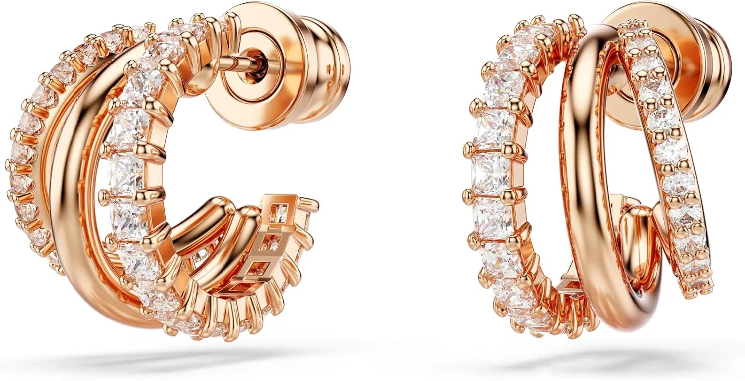 گوشواره های حلقه ای هایپربولا سواروسکی، برش های ترکیبی، مینی، شفاف، روکش رزگلد گوشواره های حلقه ای هایپربولا سواروسکی، برش های ترکیبی، مینی، شفاف، روکش رزگلد