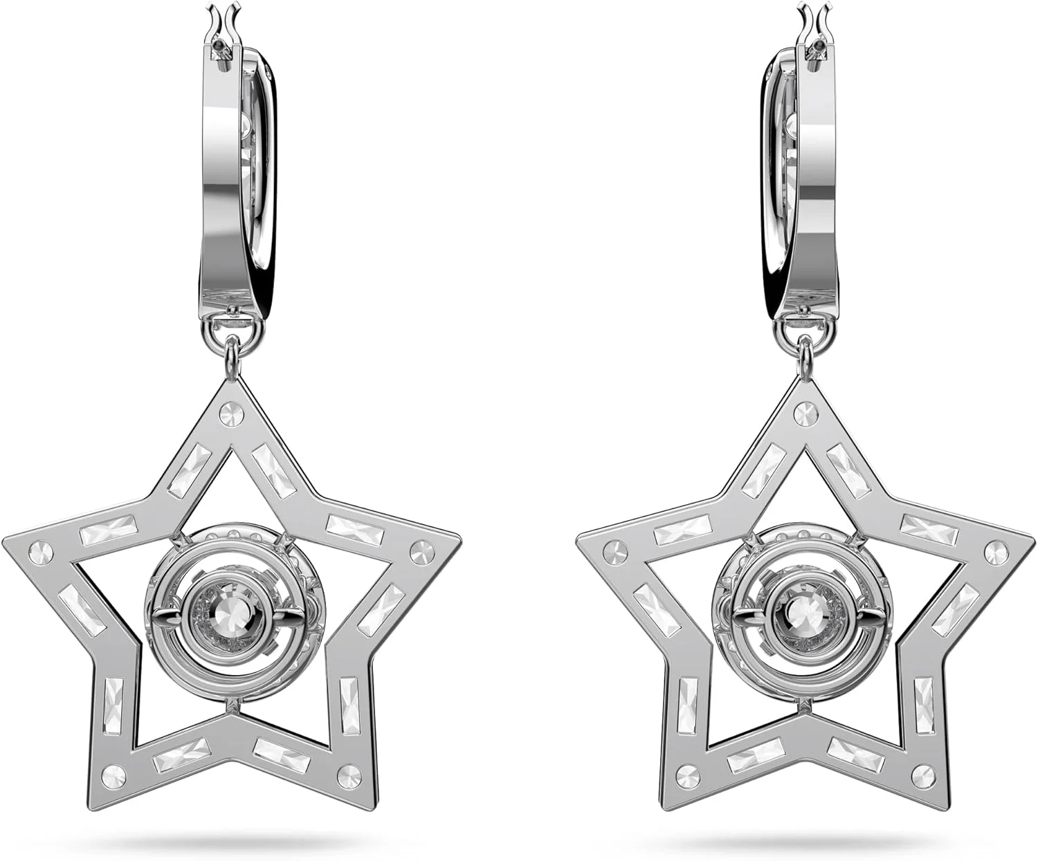 گوشواره های حلقه ای کوچک سواروسکی مدل Star، سنگ های رقصان سفید در یک روکش رودیوم، از مجموعه Stella گوشواره های حلقه ای کوچک سواروسکی مدل Star، سنگ های رقصان سفید در یک روکش رودیوم، از مجموعه Stella