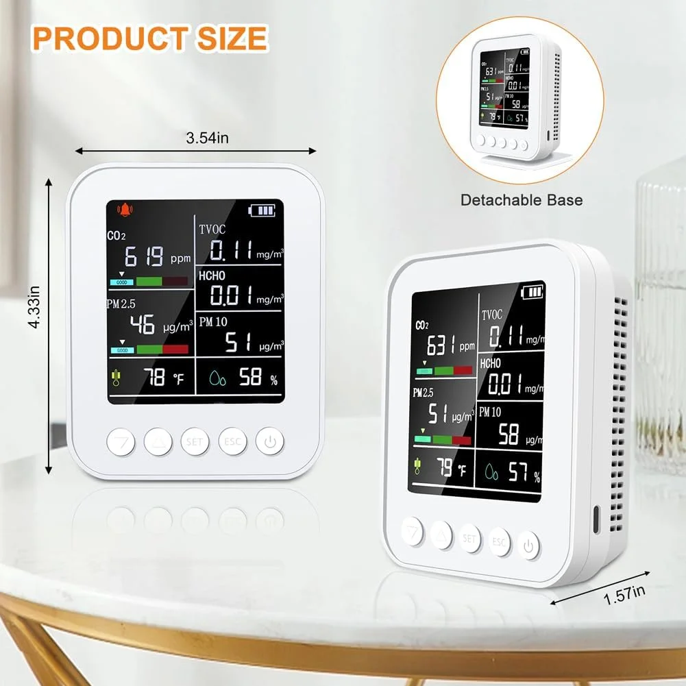 دستگاه سنجش کیفیت هوا چند منظوره 7 در 1 Irovami، تستر خانگی HCHO TVOC دی اکسید کربن PM2.5 PM10، دما و رطوبت قابل حمل دستگاه سنجش کیفیت هوا چند منظوره 7 در 1 Irovami، تستر خانگی HCHO TVOC دی اکسید کربن PM2.5 PM10، دما و رطوبت قابل حمل