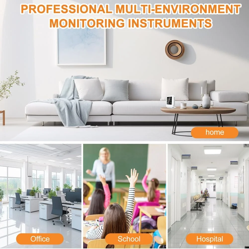 دستگاه سنجش کیفیت هوا چند منظوره 7 در 1 Irovami، تستر خانگی HCHO TVOC دی اکسید کربن PM2.5 PM10، دما و رطوبت قابل حمل دستگاه سنجش کیفیت هوا چند منظوره 7 در 1 Irovami، تستر خانگی HCHO TVOC دی اکسید کربن PM2.5 PM10، دما و رطوبت قابل حمل