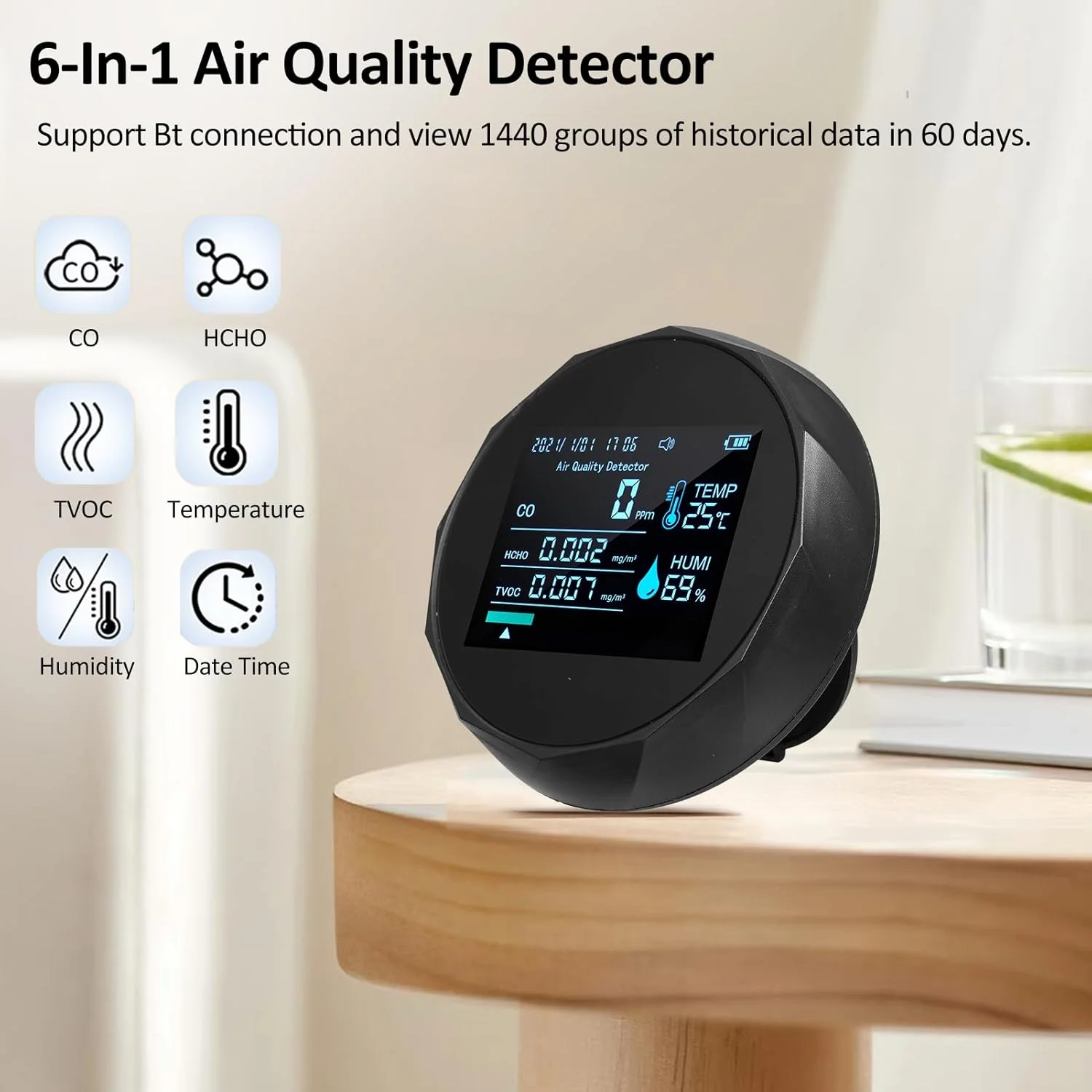 دستگاه تست کیفیت هوای چند منظوره ایرومی 2CO16TB 6 در 1، تستر حرفه ای قابل حمل فرمالدهید برای فضاهای داخلی - تاریخ و زمان، CO، TVOC، HCHO، رطوبت و دما دستگاه تست کیفیت هوای چند منظوره ایرومی 2CO16TB 6 در 1، تستر حرفه ای قابل حمل فرمالدهید برای فضاهای داخلی - تاریخ و زمان، CO، TVOC، HCHO، رطوبت و دما