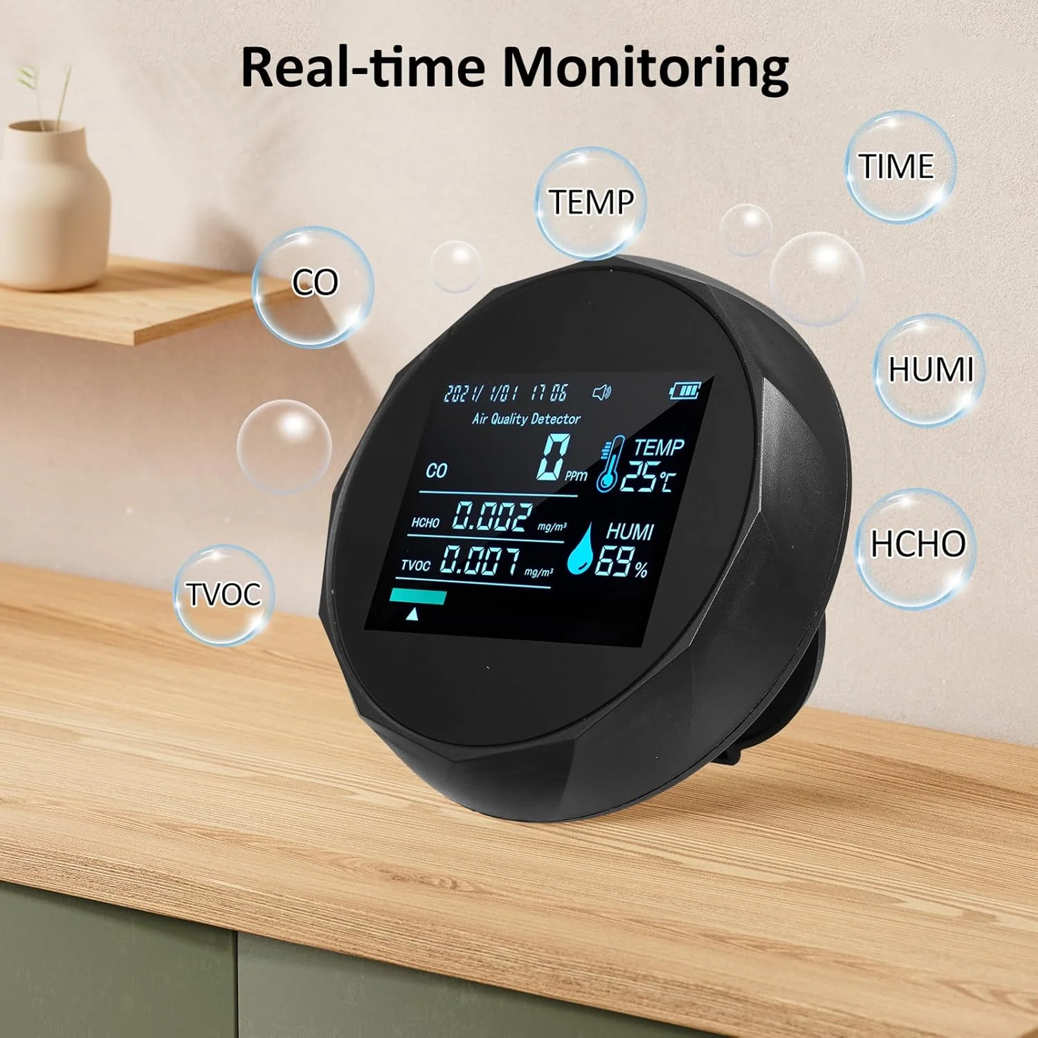 دستگاه تست کیفیت هوای چند منظوره ایرومی 2CO16TB 6 در 1، تستر حرفه ای قابل حمل فرمالدهید برای فضاهای داخلی - تاریخ و زمان، CO، TVOC، HCHO، رطوبت و دما دستگاه تست کیفیت هوای چند منظوره ایرومی 2CO16TB 6 در 1، تستر حرفه ای قابل حمل فرمالدهید برای فضاهای داخلی - تاریخ و زمان، CO، TVOC، HCHO، رطوبت و دما