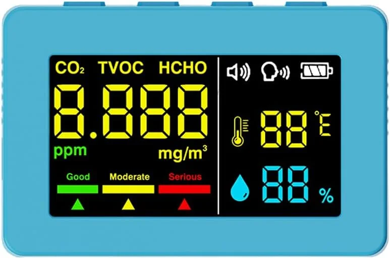 تستر کیفیت هوا الکتروشیمیایی فرمالدهید Joleritc، تستر HCHO TVOC CO2 با دقت بالا، دماسنج و رطوبت سنج با عملکرد هشدار صوتی تستر کیفیت هوا الکتروشیمیایی فرمالدهید Joleritc، تستر HCHO TVOC CO2 با دقت بالا، دماسنج و رطوبت سنج با عملکرد هشدار صوتی