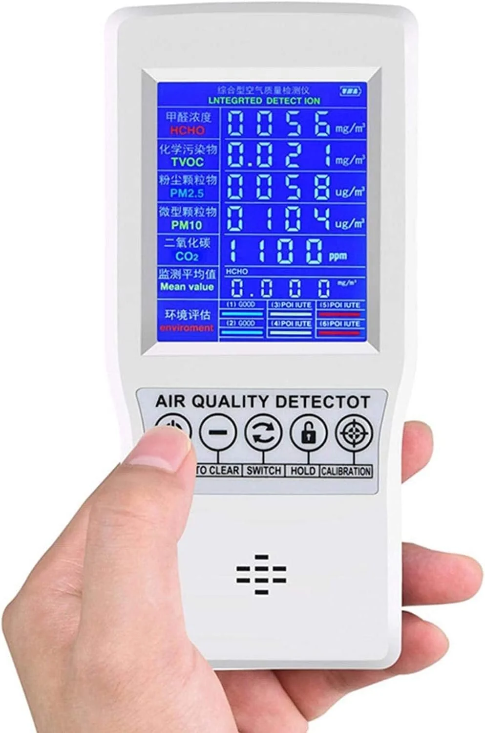 تستر کیفیت هوا JJJ، تستر گاز محیطی برای دی اکسید کربن، فرمالدئید (HCHO)، TVOC، PM2.5/PM10، آشکارساز هوای چند منظوره تستر کیفیت هوا JJJ، تستر گاز محیطی برای دی اکسید کربن، فرمالدئید (HCHO)، TVOC، PM2.5/PM10، آشکارساز هوای چند منظوره