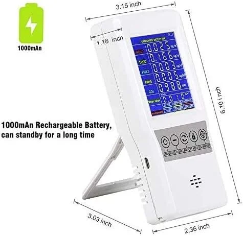 مانیتور کیفیت هوای JJJ برای CO2 PM2.5 فرمالدهید PM10 PM1.0 HCHO TVOC، آشکارساز هوا با صفحه نمایش LCD رنگی و آلارم، آشکارساز گاز (اندازه: 5 در 1) مانیتور کیفیت هوای JJJ برای CO2 PM2.5 فرمالدهید PM10 PM1.0 HCHO TVOC، آشکارساز هوا با صفحه نمایش LCD رنگی و آلارم، آشکارساز گاز (اندازه: 5 در 1)