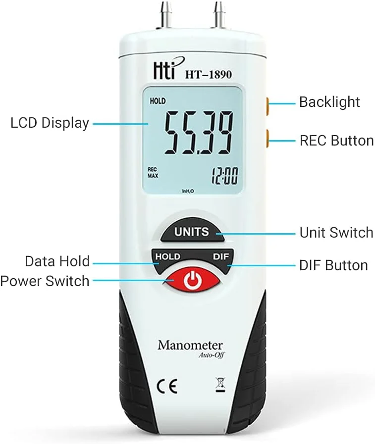 مانومتر دیجیتال مینی LCD Joleritc، گیج اختلاف فشار هوا ±2Psi با قابلیت نگهداری داده و 11 واحد اندازه گیری مانومتر دیجیتال مینی LCD Joleritc، گیج اختلاف فشار هوا ±2Psi با قابلیت نگهداری داده و 11 واحد اندازه گیری
