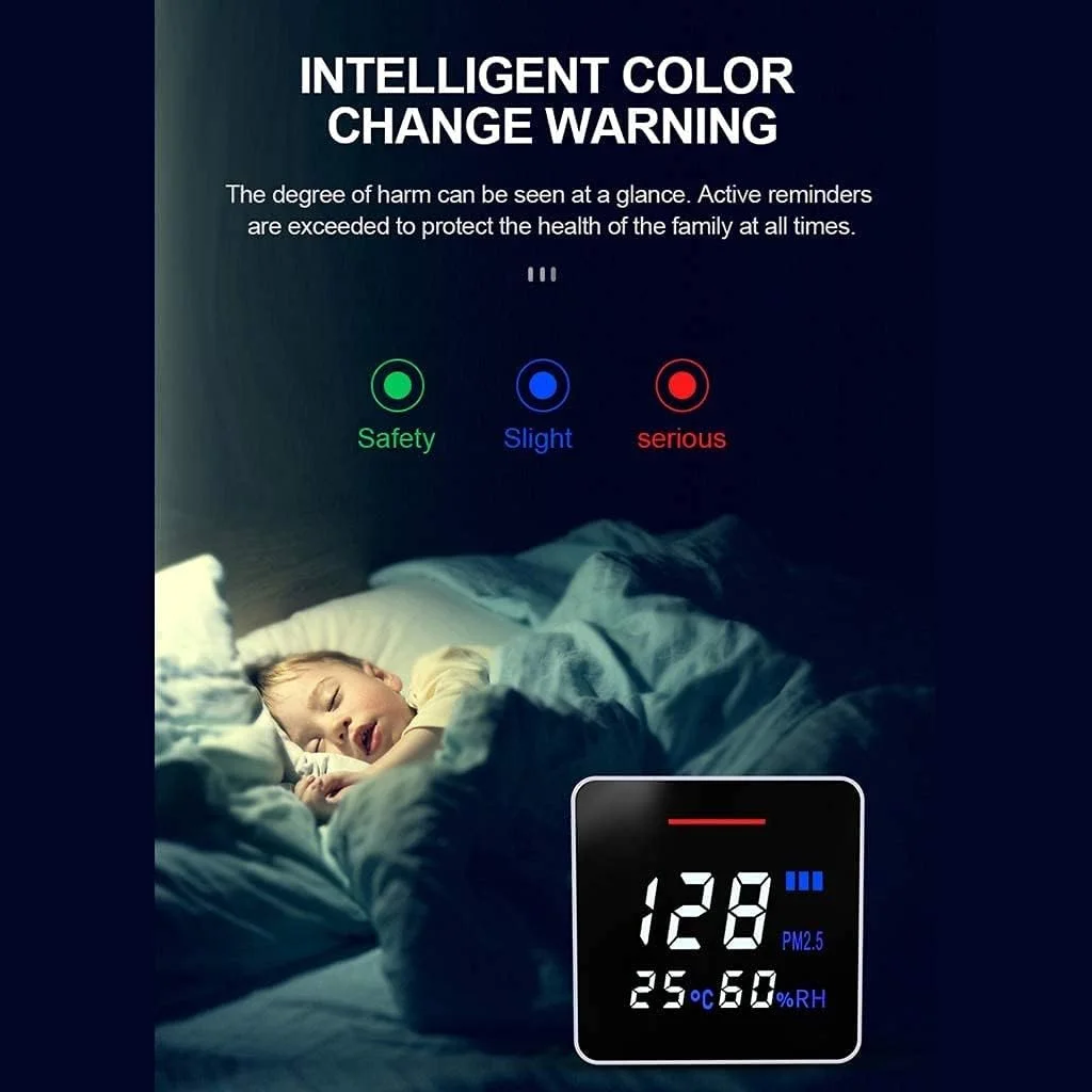 مانیتور کیفیت هوای داخلی JJJ، نمایشگر دیجیتال نور پس زمینه، رطوبت دما PM2.5، آنالایزر گاز قابل حمل مانیتور کیفیت هوای داخلی JJJ، نمایشگر دیجیتال نور پس زمینه، رطوبت دما PM2.5، آنالایزر گاز قابل حمل