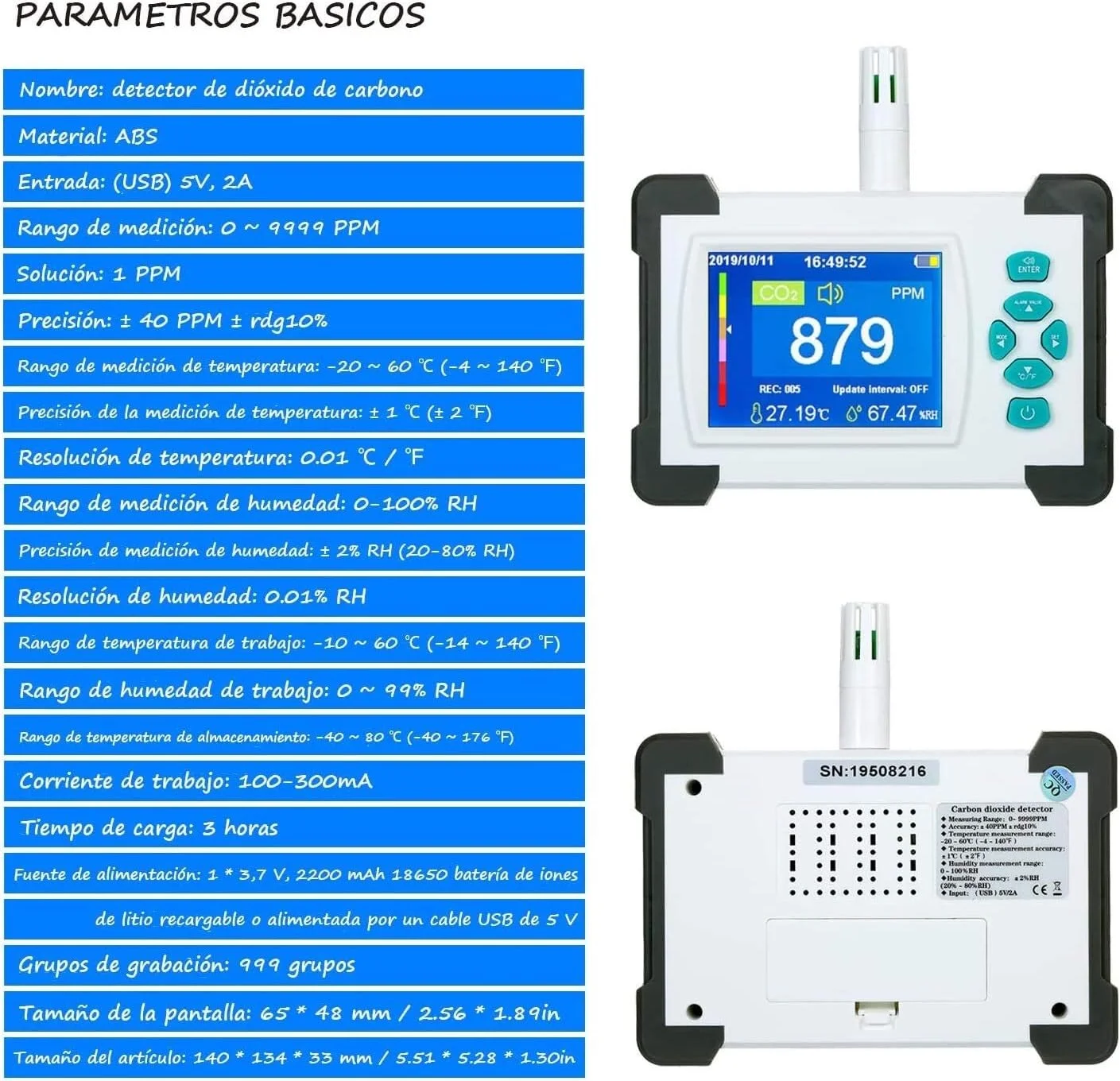 دستگاه سنجش CO2 مدل JJJ، ردیاب دی اکسید کربن با صفحه نمایش رنگی 3.2 اینچی TFT، ردیاب کیفیت هوا به همراه کیف نگهداری و باتری قابل شارژ داخلی دستگاه سنجش CO2 مدل JJJ، ردیاب دی اکسید کربن با صفحه نمایش رنگی 3.2 اینچی TFT، ردیاب کیفیت هوا به همراه کیف نگهداری و باتری قابل شارژ داخلی