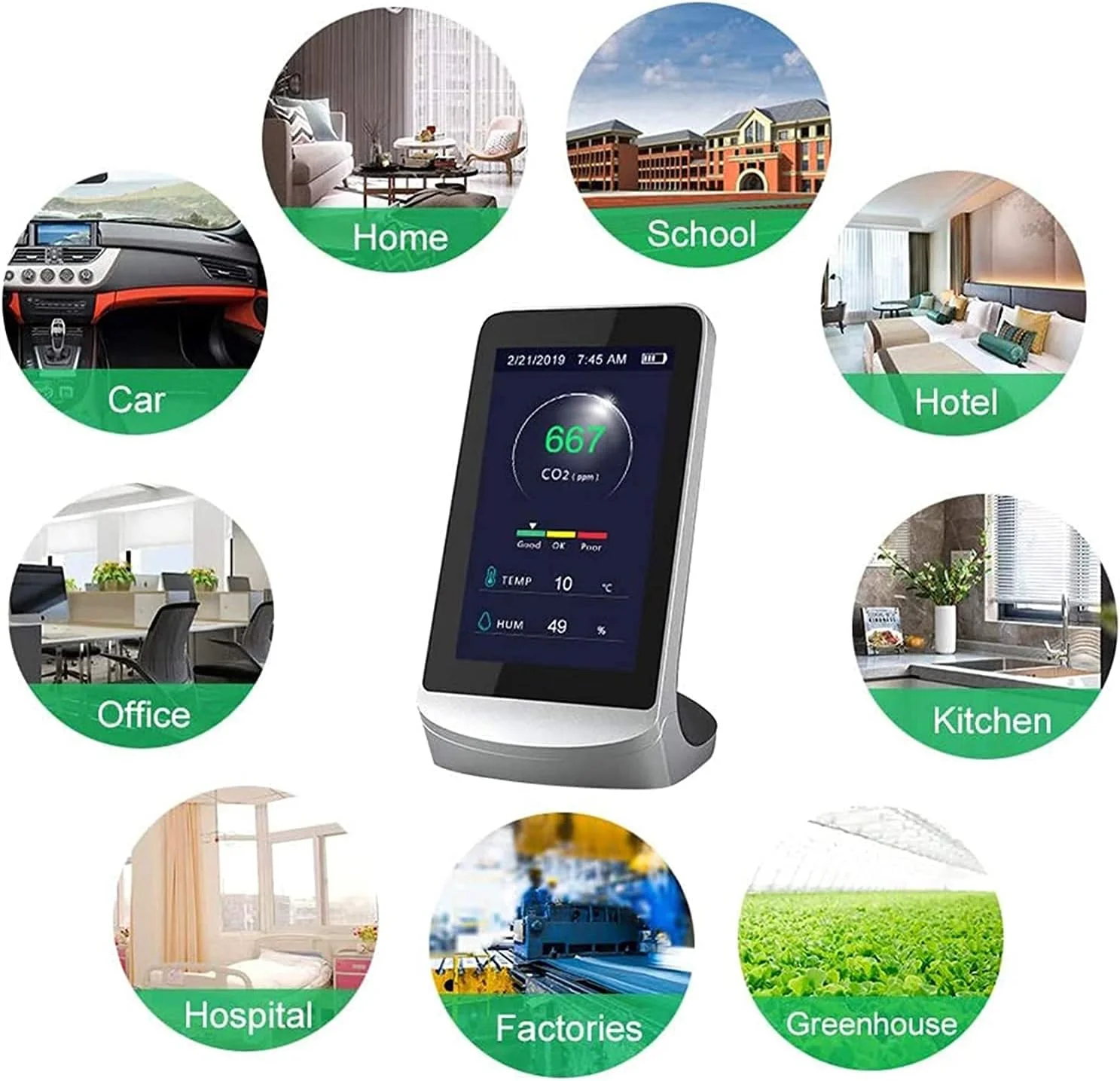 مانیتور کیفیت هوای دی اکسید کربن JJJ، تستر سنجش آلودگی داخلی، دما و رطوبت به صورت لحظه ای مانیتور کیفیت هوای دی اکسید کربن JJJ، تستر سنجش آلودگی داخلی، دما و رطوبت به صورت لحظه ای