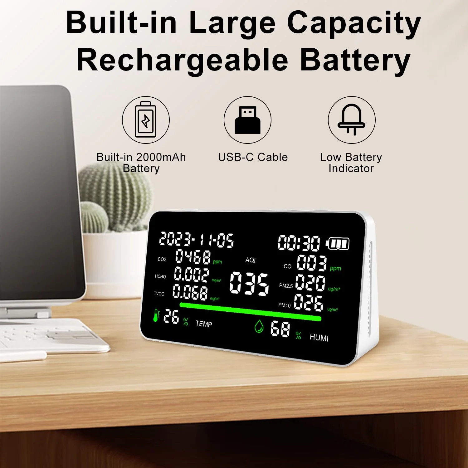 دستگاه سنجش کیفیت هوا 11 در 1 MGNBDY، مانیتور CO2/VOC/AQI/PM2.5/دماسنج/رطوبت سنج داخلی، دستگاه های قابل حمل هوشمند سنجش کیفیت هوا، تستر کیفیت هوا برای خانه، دفتر، فضای باز، با باتری دستگاه سنجش کیفیت هوا 11 در 1 MGNBDY، مانیتور CO2/VOC/AQI/PM2.5/دماسنج/رطوبت سنج داخلی، دستگاه های قابل حمل هوشمند سنجش کیفیت هوا، تستر کیفیت هوا برای خانه، دفتر، فضای باز، با باتری