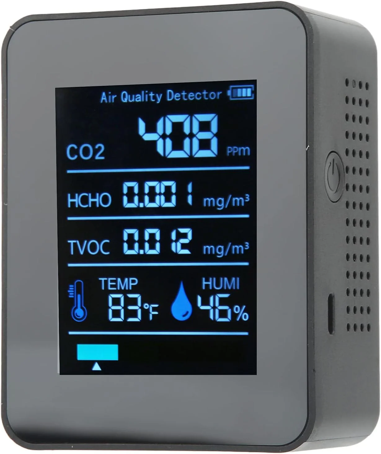 دستگاه سنجش کیفیت هوا 5 در 1، آشکارساز چند منظوره کیفیت هوا، مانیتورینگ لحظه ای با باتری، CO2، TVOC، HCHO، دما، رطوبت، دستگاه قابل حمل اندازه گیری دی اکسید کربن (مشکی) دستگاه سنجش کیفیت هوا 5 در 1، آشکارساز چند منظوره کیفیت هوا، مانیتورینگ لحظه ای با باتری، CO2، TVOC، HCHO، دما، رطوبت، دستگاه قابل حمل اندازه گیری دی اکسید کربن (مشکی)