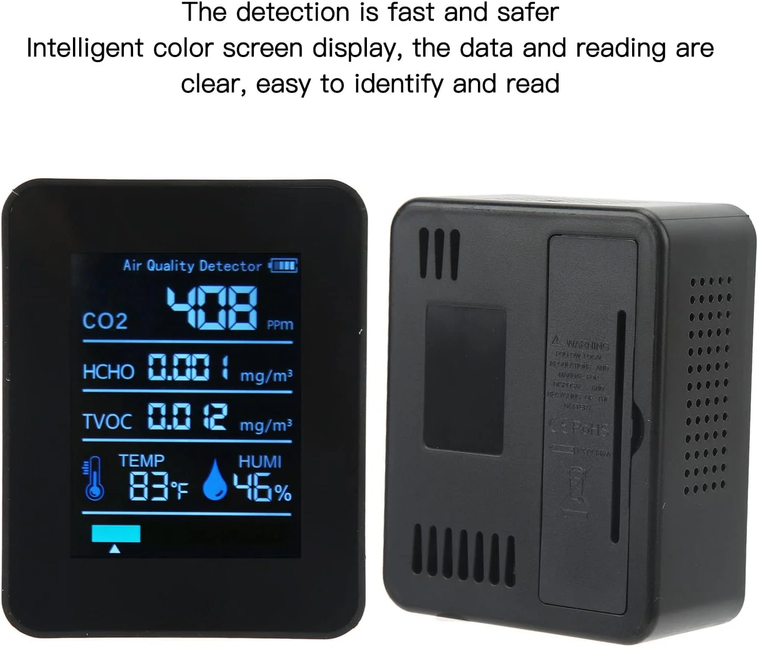 دستگاه سنجش کیفیت هوا 5 در 1، آشکارساز چند منظوره کیفیت هوا، مانیتورینگ لحظه ای با باتری، CO2، TVOC، HCHO، دما، رطوبت، دستگاه قابل حمل اندازه گیری دی اکسید کربن (مشکی) دستگاه سنجش کیفیت هوا 5 در 1، آشکارساز چند منظوره کیفیت هوا، مانیتورینگ لحظه ای با باتری، CO2، TVOC، HCHO، دما، رطوبت، دستگاه قابل حمل اندازه گیری دی اکسید کربن (مشکی)