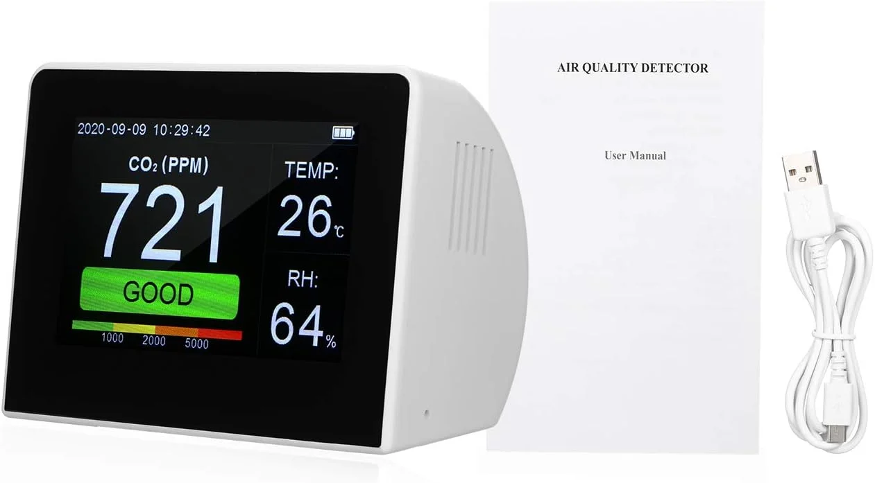 دستگاه رومیزی تشخیص کیفیت هوا 3 در 1، چند منظوره، سنجش دی اکسید کربن، دما و رطوبت، مناسب فضای داخلی و خارجی، با صفحه نمایش دیجیتال 3.5 اینچی و قابلیت ثبت داده به همراه باتری قابل شارژ دستگاه رومیزی تشخیص کیفیت هوا 3 در 1، چند منظوره، سنجش دی اکسید کربن، دما و رطوبت، مناسب فضای داخلی و خارجی، با صفحه نمایش دیجیتال 3.5 اینچی و قابلیت ثبت داده به همراه باتری قابل شارژ