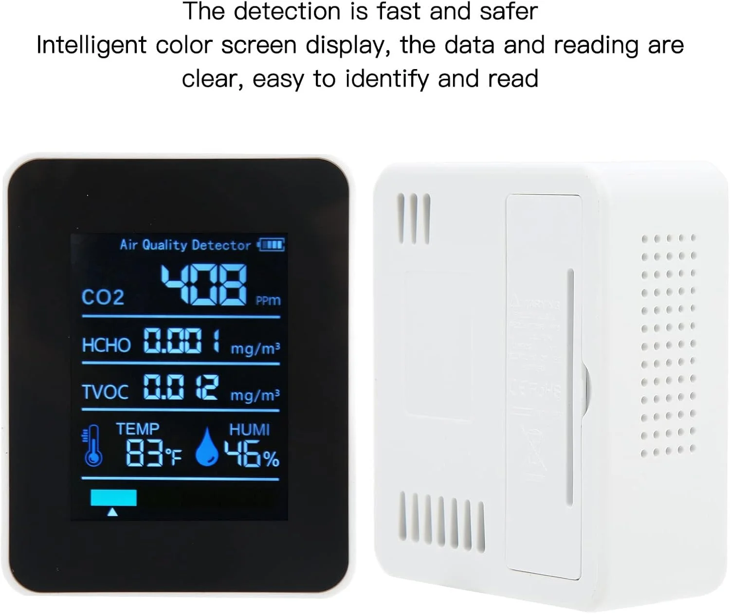 دستگاه سنجش کیفیت هوا 5 در 1، آشکارساز چند منظوره کیفیت هوا با قابلیت نمایش همزمان CO2، TVOC، HCHO، دما و رطوبت، قابل حمل (سفید) دستگاه سنجش کیفیت هوا 5 در 1، آشکارساز چند منظوره کیفیت هوا با قابلیت نمایش همزمان CO2، TVOC، HCHO، دما و رطوبت، قابل حمل (سفید)