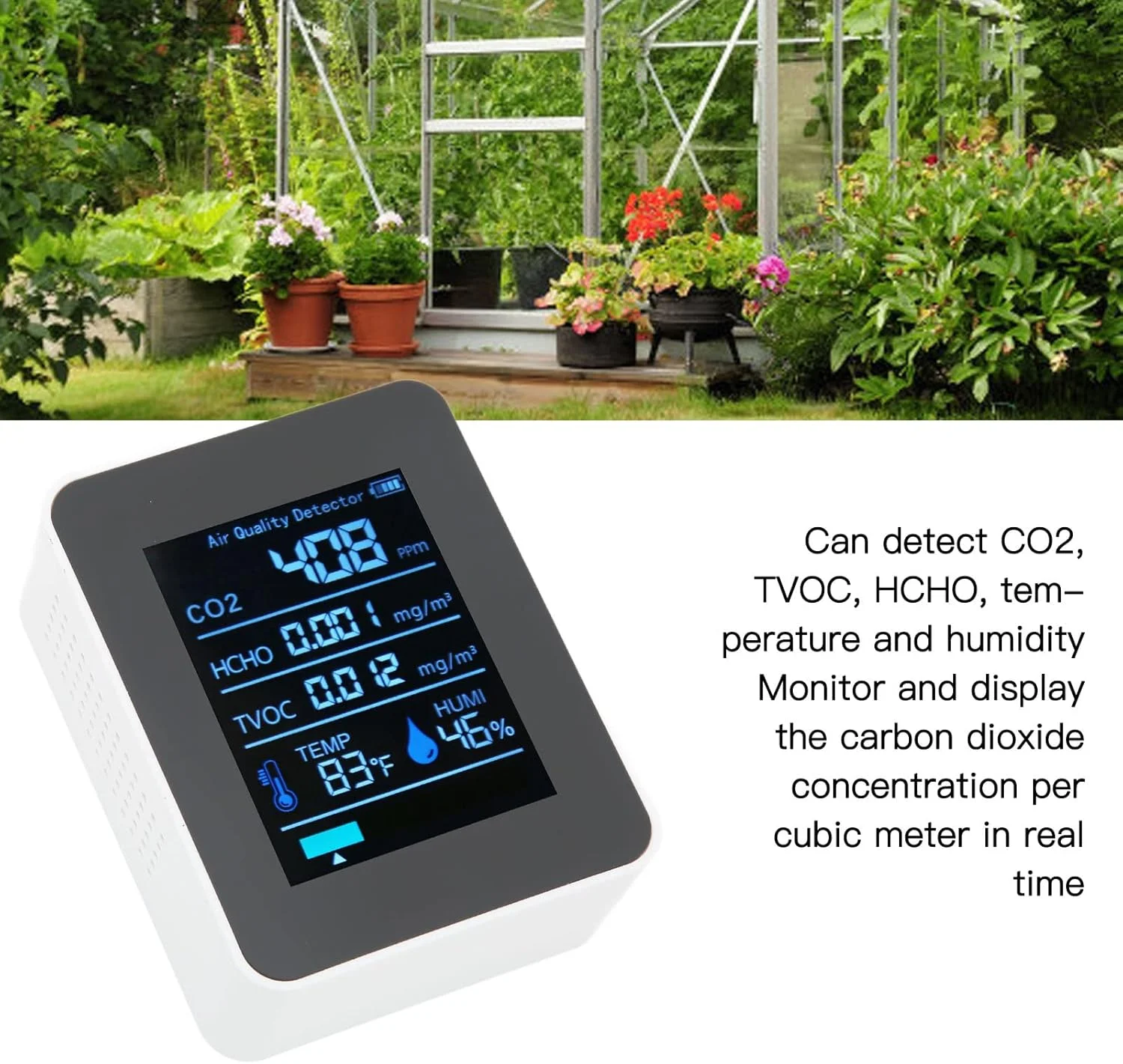 دستگاه سنجش کیفیت هوا 5 در 1، آشکارساز چند منظوره کیفیت هوا با قابلیت نمایش همزمان CO2، TVOC، HCHO، دما و رطوبت، قابل حمل (سفید) دستگاه سنجش کیفیت هوا 5 در 1، آشکارساز چند منظوره کیفیت هوا با قابلیت نمایش همزمان CO2، TVOC، HCHO، دما و رطوبت، قابل حمل (سفید)
