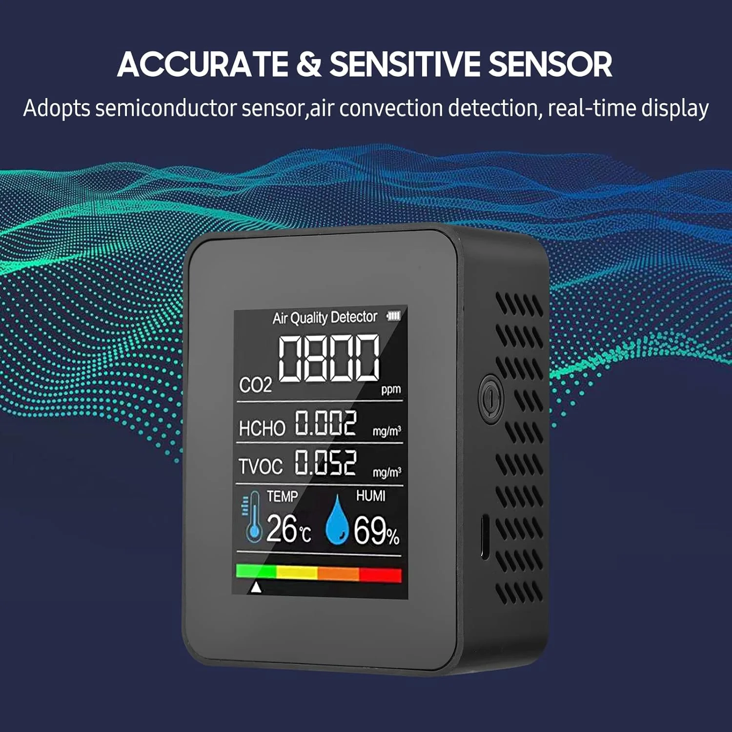 دستگاه سنجش کیفیت هوای قابل حمل Morelian، ردیاب CO2 داخل ساختمان 5 در 1، تستر فرمالدئید HCHO TVOC، تستر دما و رطوبت LCD، متر زنگ هشدار CO2 قابل شارژ برای اتاق، دفتر، گلخانه، انبار دستگاه سنجش کیفیت هوای قابل حمل Morelian، ردیاب CO2 داخل ساختمان 5 در 1، تستر فرمالدئید HCHO TVOC، تستر دما و رطوبت LCD، متر زنگ هشدار CO2 قابل شارژ برای اتاق، دفتر، گلخانه، انبار