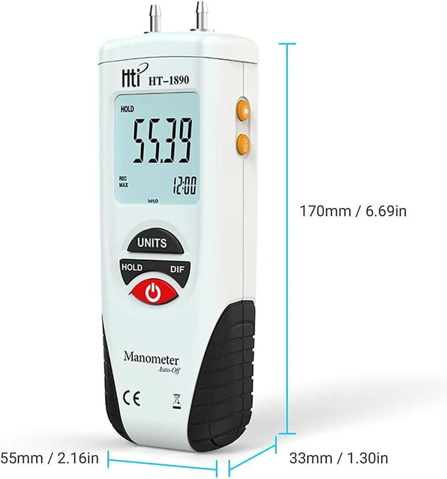 مانومتر دیجیتال مینی ال سی دی Morelian، گیج اختلاف فشار هوا ±2Psi با قابلیت نگهداری داده و 11 واحد اندازه گیری مانومتر دیجیتال مینی ال سی دی Morelian، گیج اختلاف فشار هوا ±2Psi با قابلیت نگهداری داده و 11 واحد اندازه گیری