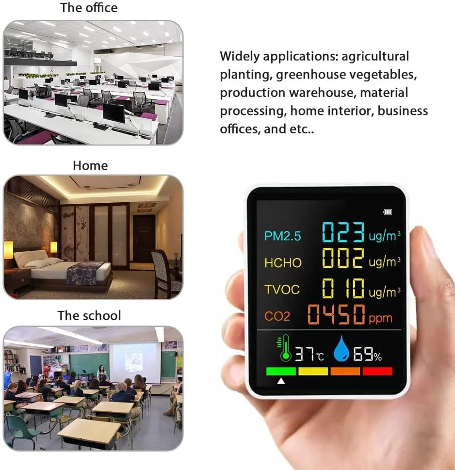 دستگاه تشخیص کیفیت هوا خانگی Morelian، تستر چند منظوره با قابلیت سنجش دی اکسید کربن، PM2.5، TVOC، HCHO، میزان برق، دما، رطوبت، صفحه نمایش LCD رنگی با نور پس زمینه و کالیبراسیون خودکار دستگاه تشخیص کیفیت هوا خانگی Morelian، تستر چند منظوره با قابلیت سنجش دی اکسید کربن، PM2.5، TVOC، HCHO، میزان برق، دما، رطوبت، صفحه نمایش LCD رنگی با نور پس زمینه و کالیبراسیون خودکار