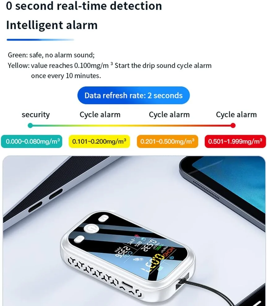 دستگاه تشخیص کیفیت هوا خانگی موریلیان با صفحه نمایش رنگی 1.9 اینچی با رزولوشن 240 * 280، دارای حسگرهای نیمه هادی با حساسیت بالا، تستر 5 در 1 HCHO TVOC دما و رطوبت، رابط Type-C دستگاه تشخیص کیفیت هوا خانگی موریلیان با صفحه نمایش رنگی 1.9 اینچی با رزولوشن 240 * 280، دارای حسگرهای نیمه هادی با حساسیت بالا، تستر 5 در 1 HCHO TVOC دما و رطوبت، رابط Type-C