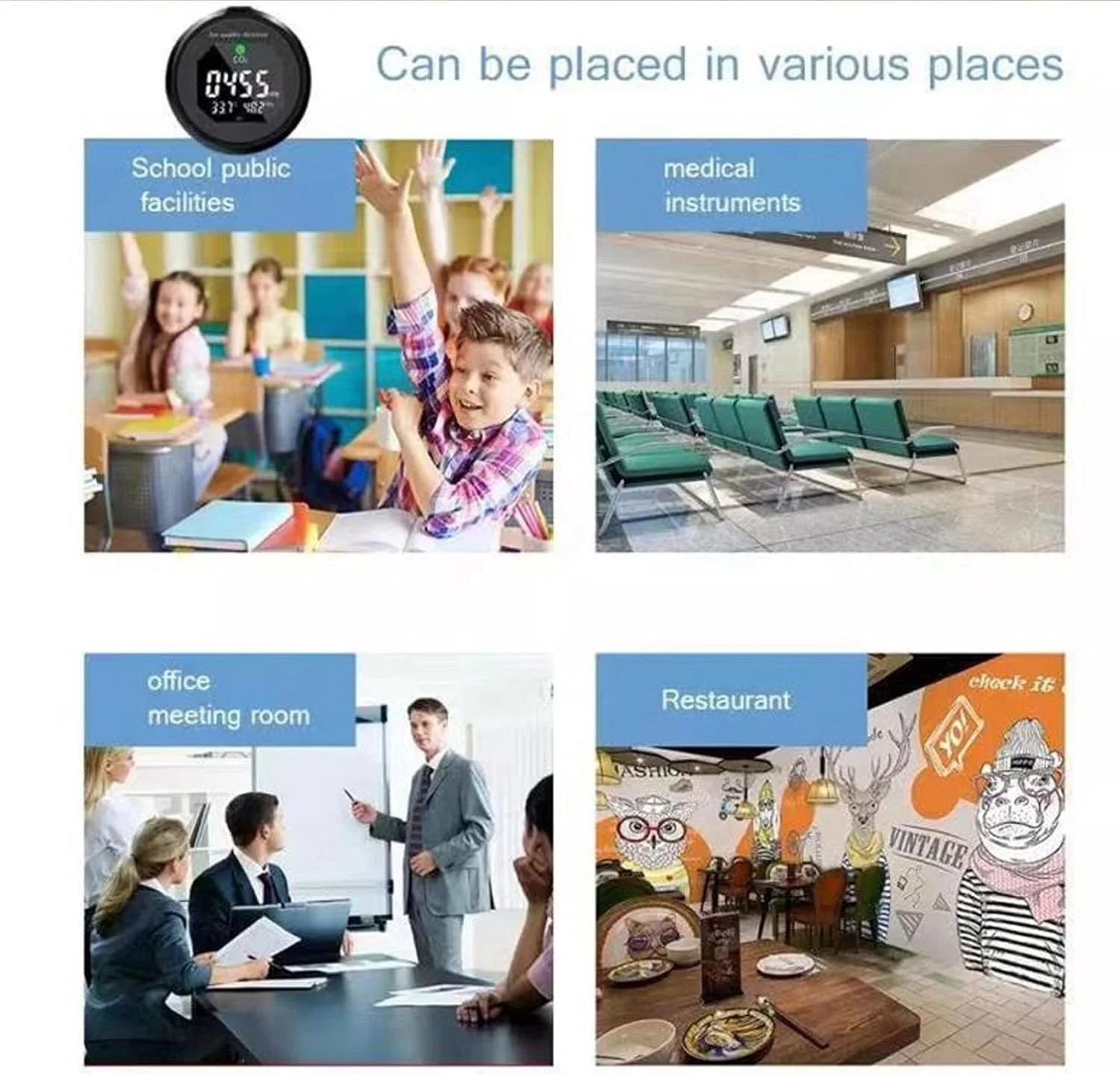 مانیتور CO2، دستگاه سنجش کیفیت هوا، آلارم صوتی و نوری، شارژ USB مناسب برای خانه و دفتر مانیتور CO2، دستگاه سنجش کیفیت هوا، آلارم صوتی و نوری، شارژ USB مناسب برای خانه و دفتر