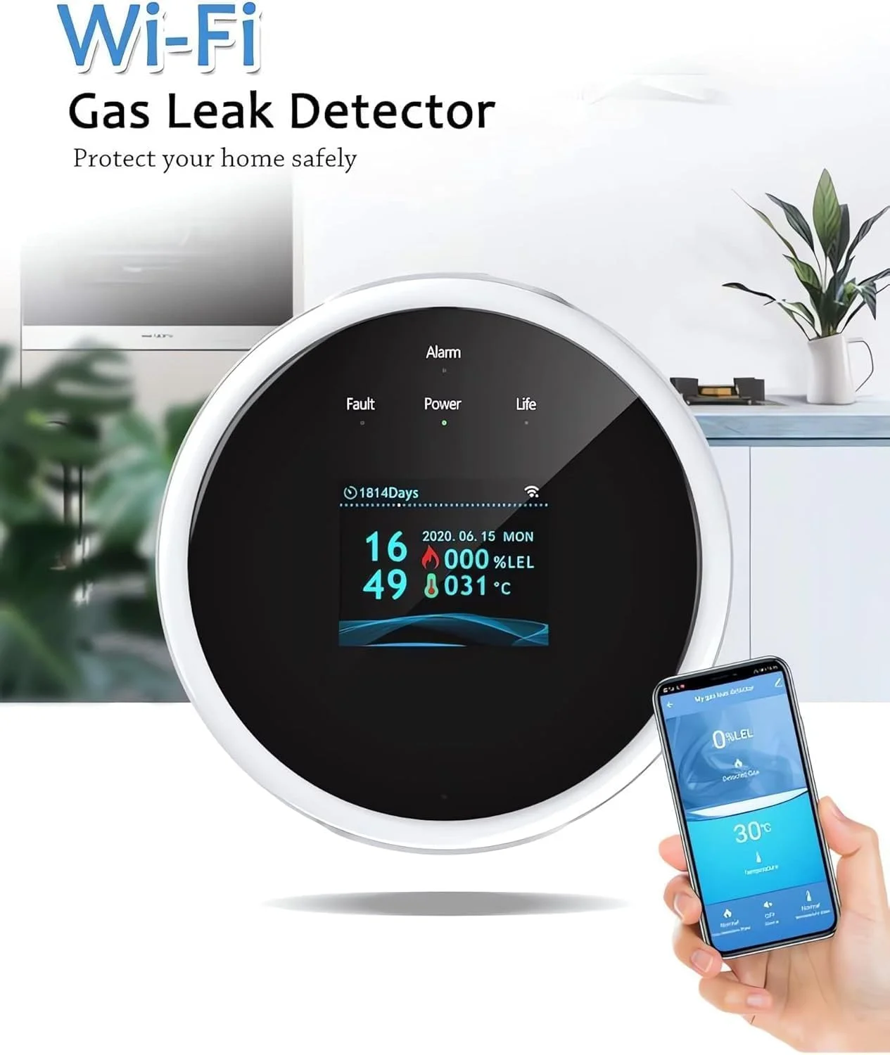 مانیتور هوشمند گاز وای فای برای مصارف خانگی، نشانگر کیفیت هوای آشپزخانه با قابلیت کنترل شیر، سازگار با اپلیکیشن موبایل مانیتور هوشمند گاز وای فای برای مصارف خانگی، نشانگر کیفیت هوای آشپزخانه با قابلیت کنترل شیر، سازگار با اپلیکیشن موبایل