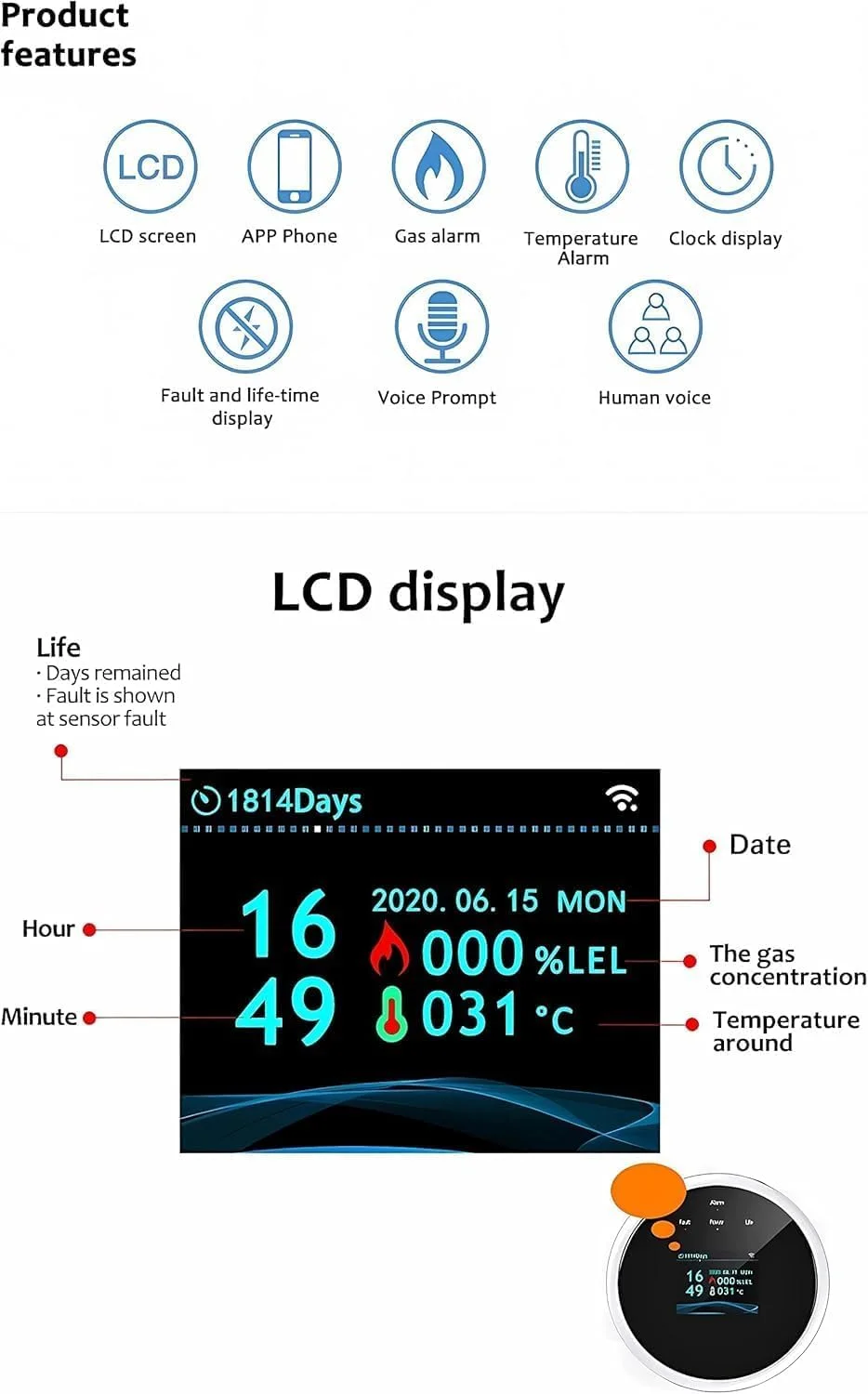 مانیتور هوشمند گاز وای فای برای مصارف خانگی، نشانگر کیفیت هوای آشپزخانه با قابلیت کنترل شیر، سازگار با اپلیکیشن موبایل مانیتور هوشمند گاز وای فای برای مصارف خانگی، نشانگر کیفیت هوای آشپزخانه با قابلیت کنترل شیر، سازگار با اپلیکیشن موبایل