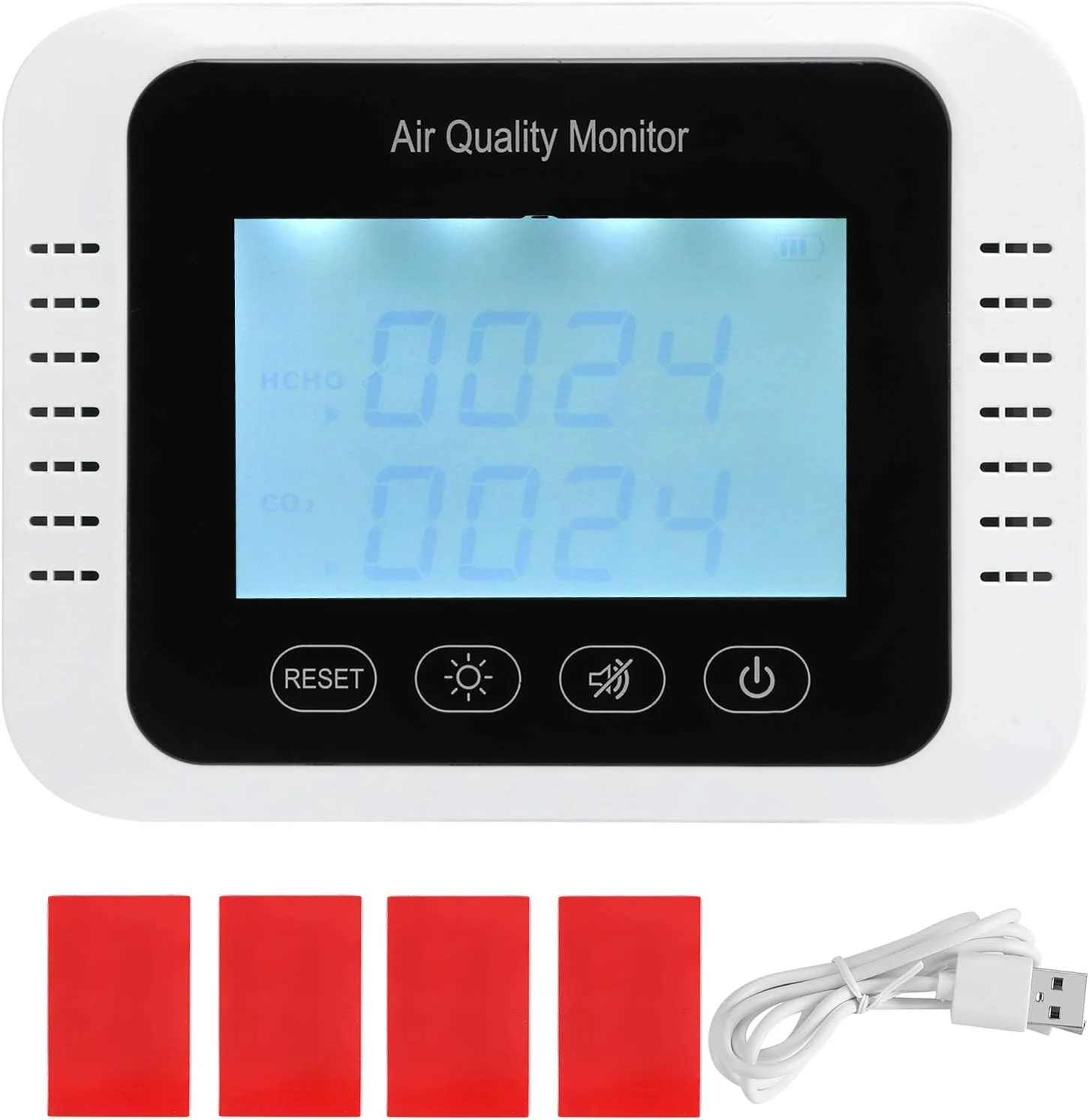 مانیتور CO2، ردیاب CO2، ردیاب دی اکسید کربن داخل ساختمان، ردیاب آلارم CO2، تستر CO2 HCHO نصب شده روی دیوار، مانیتور کیفیت هوا با شارژ USB برای خانه و محل کار