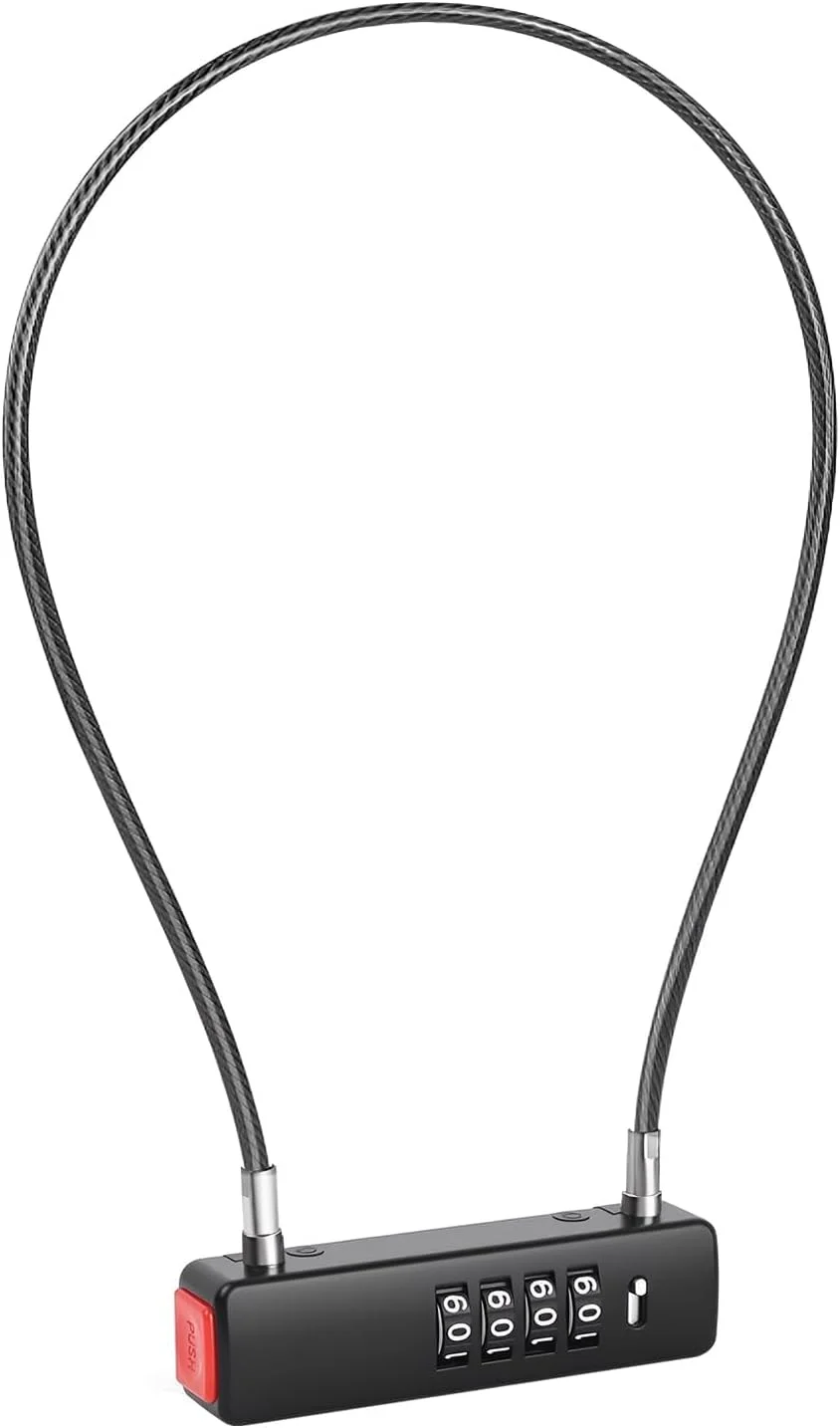 قفل کابلی ترکیبی 4 رقمی، قفل دوچرخه فولادی سنگین 23.6 اینچی با رمز عبور قابل تنظیم مجدد برای چمدان، کیف، دروازه، قفل باشگاه، فضای باز، قفل ضد آب