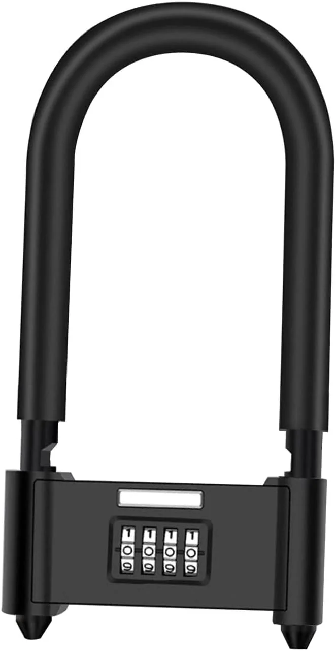قفل رمزی 4 رقمی، قفل امنیتی U شکل ضد سرقت سنگین با حلقه قابل تنظیم، برای دوچرخه، دوچرخه برقی، دوچرخه کوهستان، دروازه، سوله، حصار [محدوده قابل تنظیم 120-140 میلی متر]