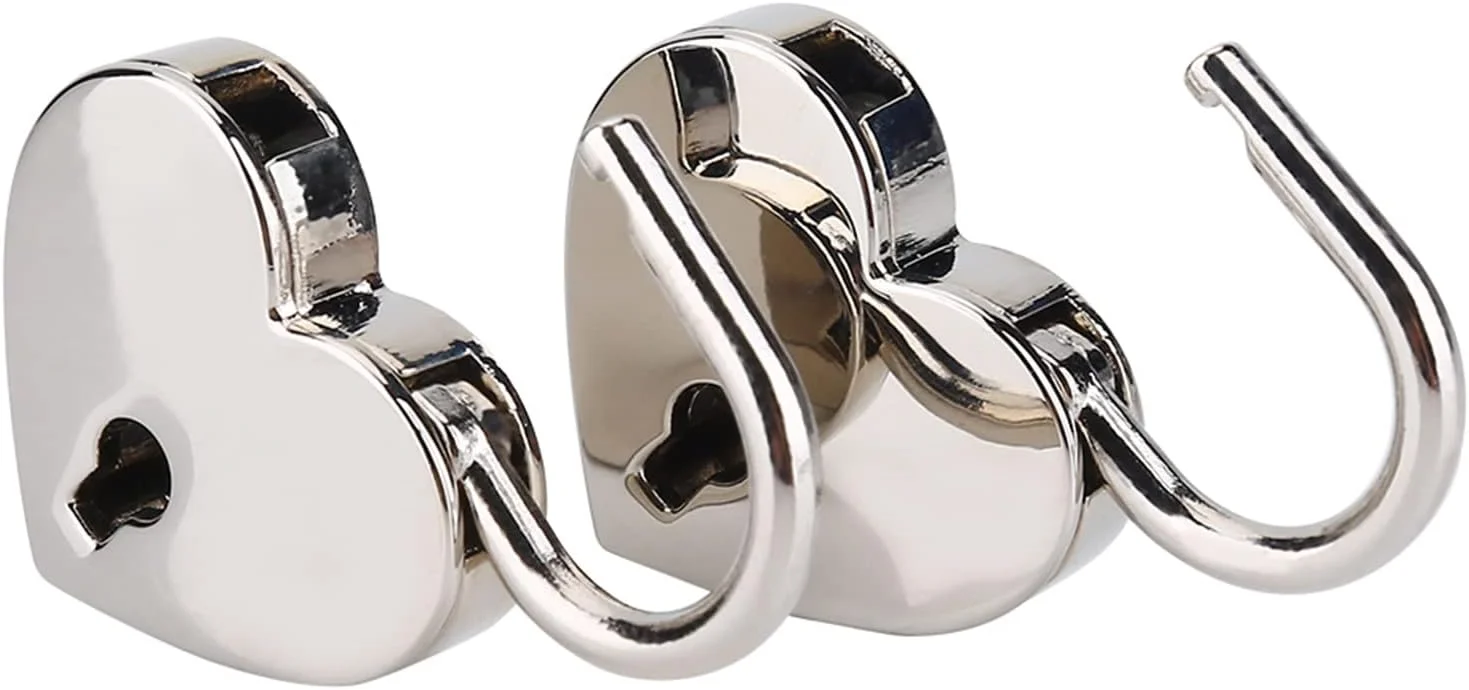 قفل قلبی شکل، 2 عدد قفل فلزی برای چمدان، دفتر خاطرات، جعبه جواهرات، اشیاء کلکسیونی، فلز روی، نقره ای، 30x39x6 میلی متر، بسته 2 عددی، مناسب برای حفظ امنیت
